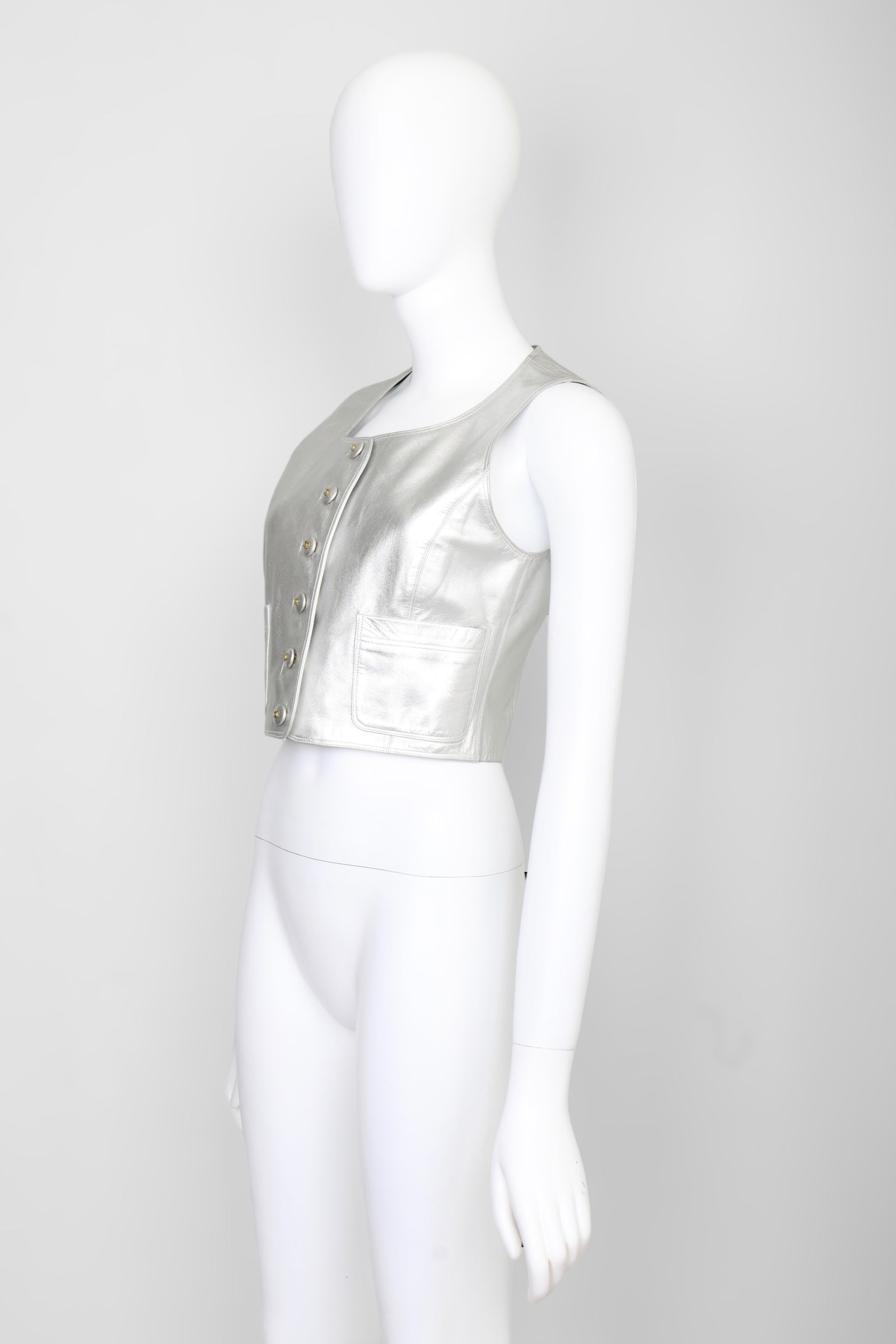 Vintage Chanel Fall 1994 Silver Lambskin Leather Vest