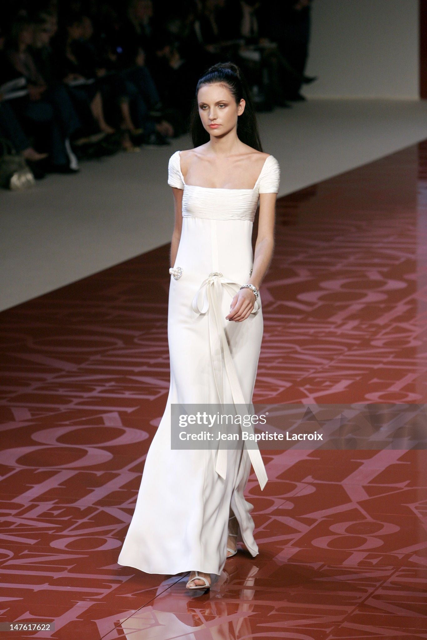 Preowned Valentino Spring 2005 Ivory Silk Gown with Pearl Belt