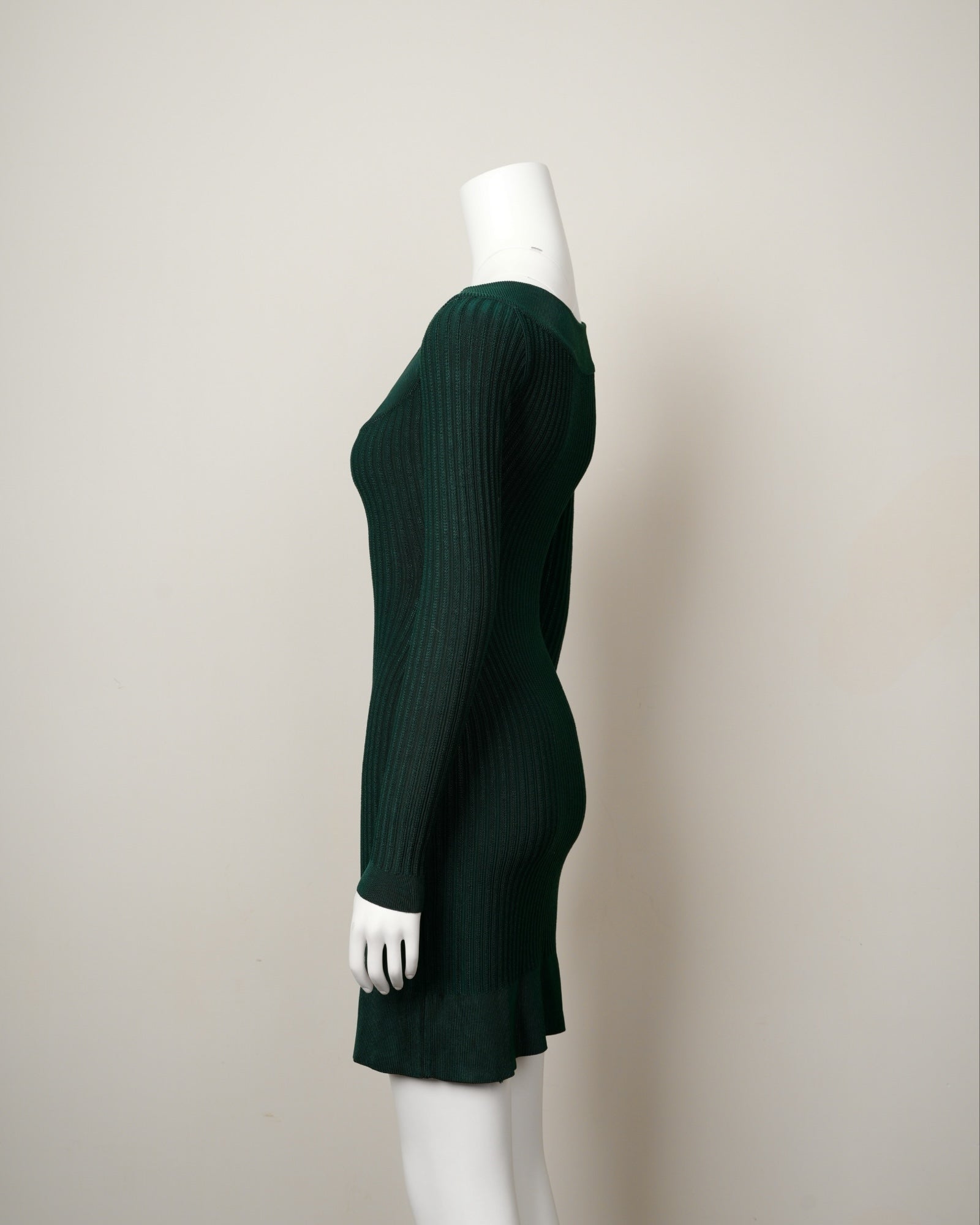 Vintage Alaïa Fall 1990 Forest Green Ribbed Knit Scoop-Neck Dress