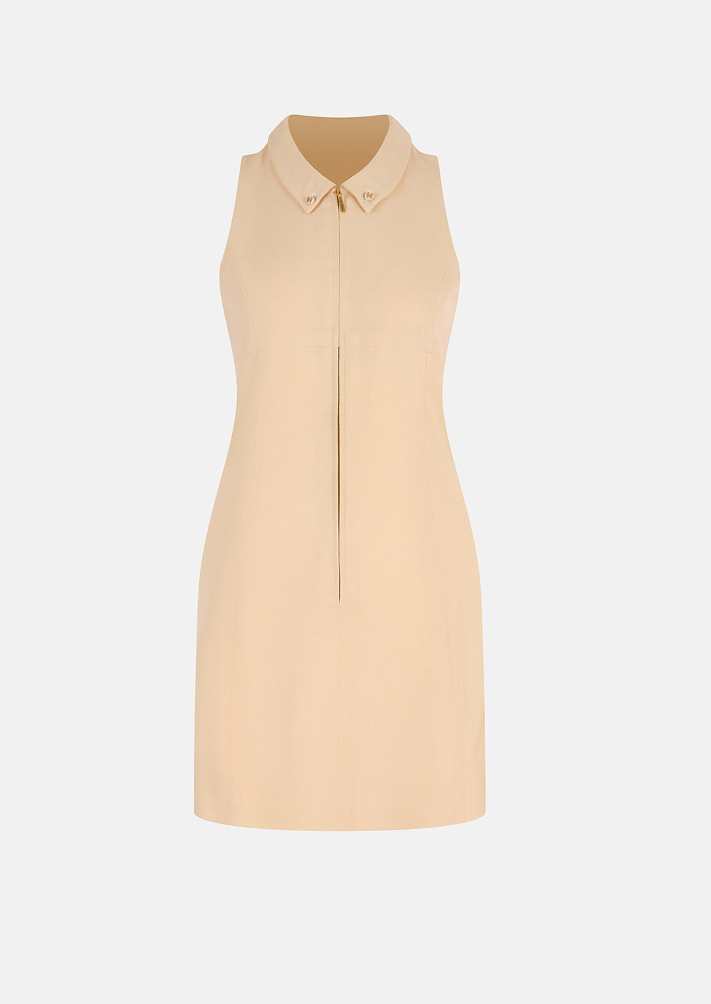 Vintage Chanel 1995 Light Taupe Sleeveless Zip-Front Dress with Collar