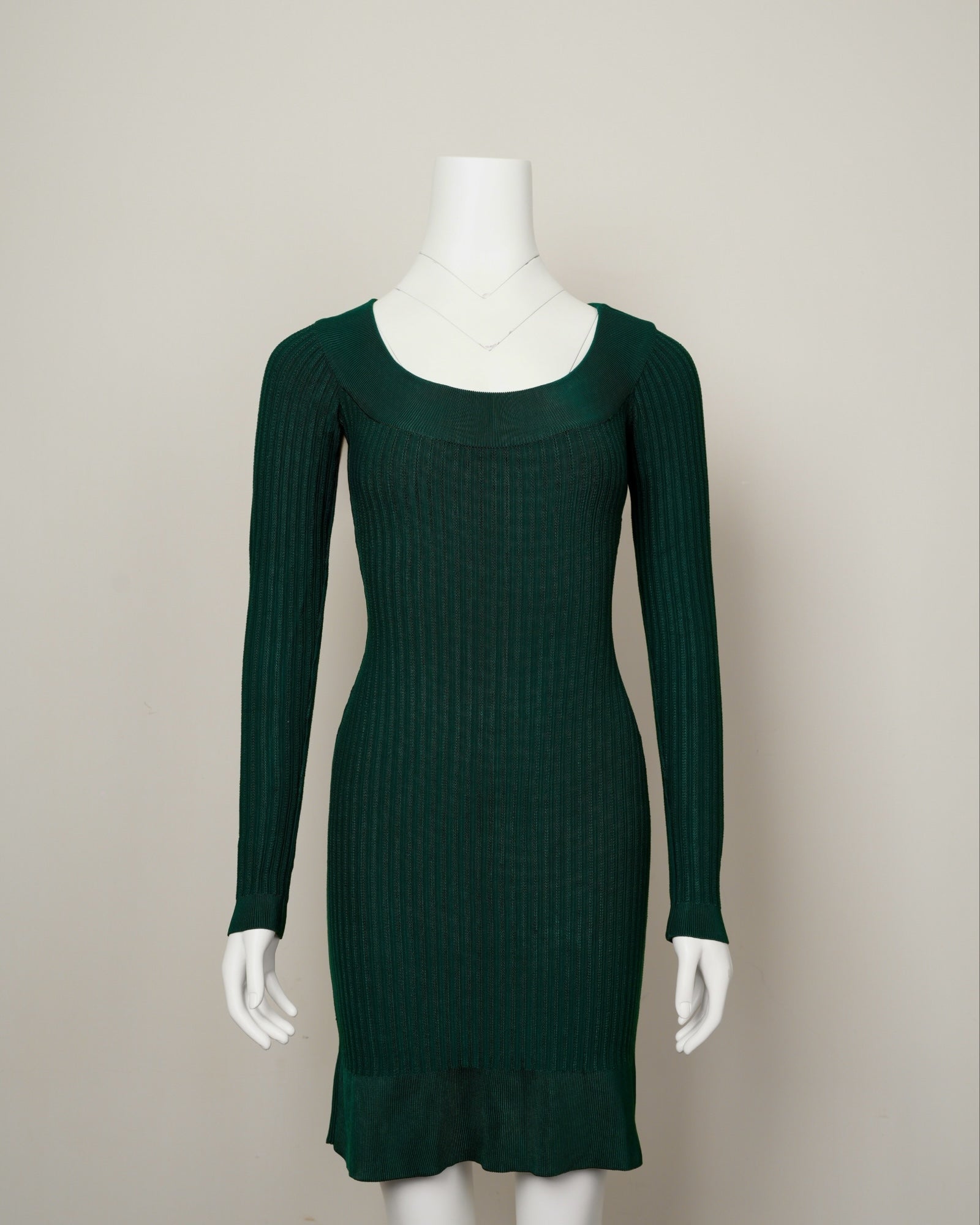 Vintage Alaïa Fall 1990 Forest Green Ribbed Knit Scoop-Neck Dress