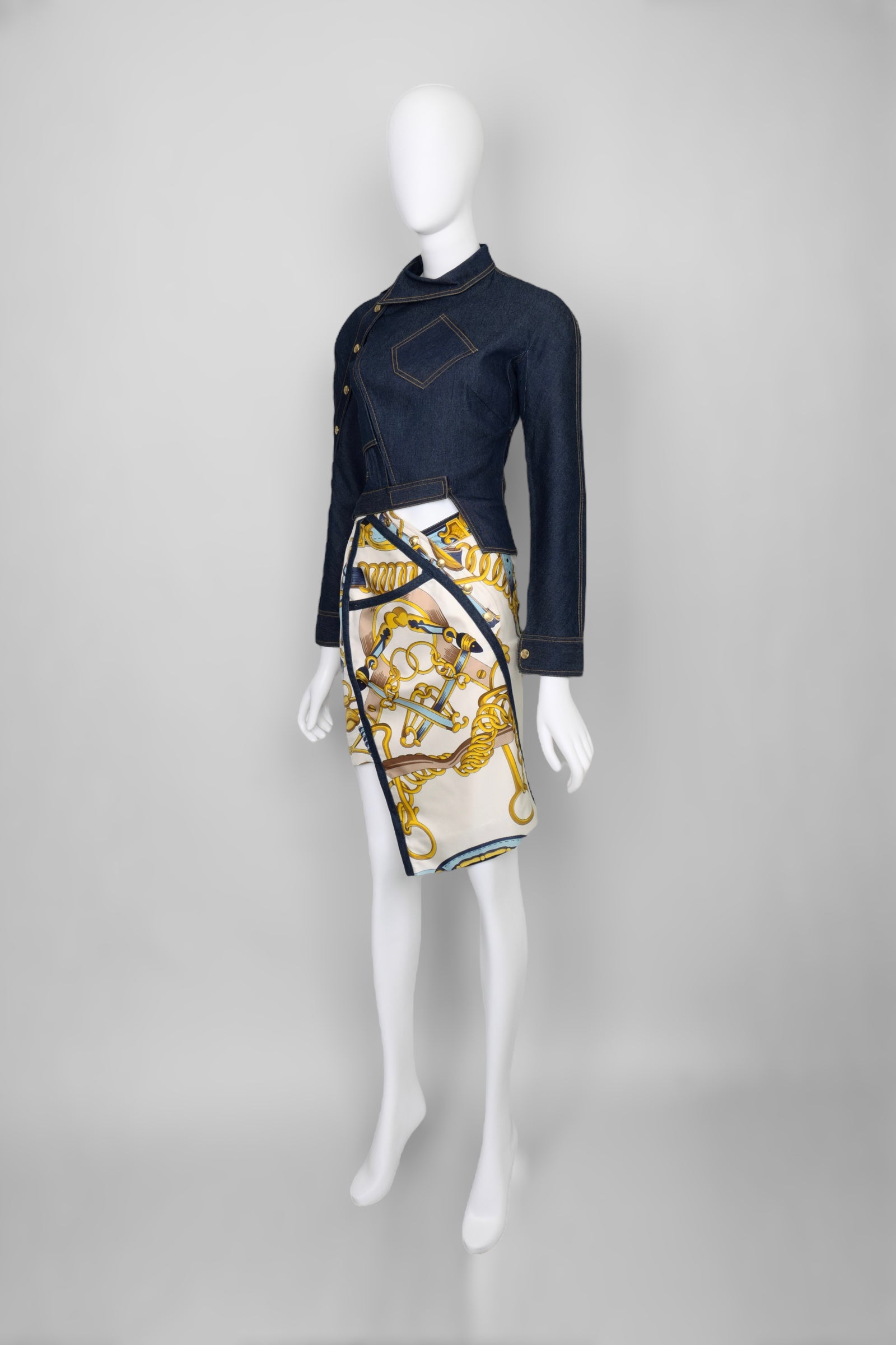 Vintage Christian Dior by John Galliano Spring 2000 Equestrian Print Asymmetric Skirt