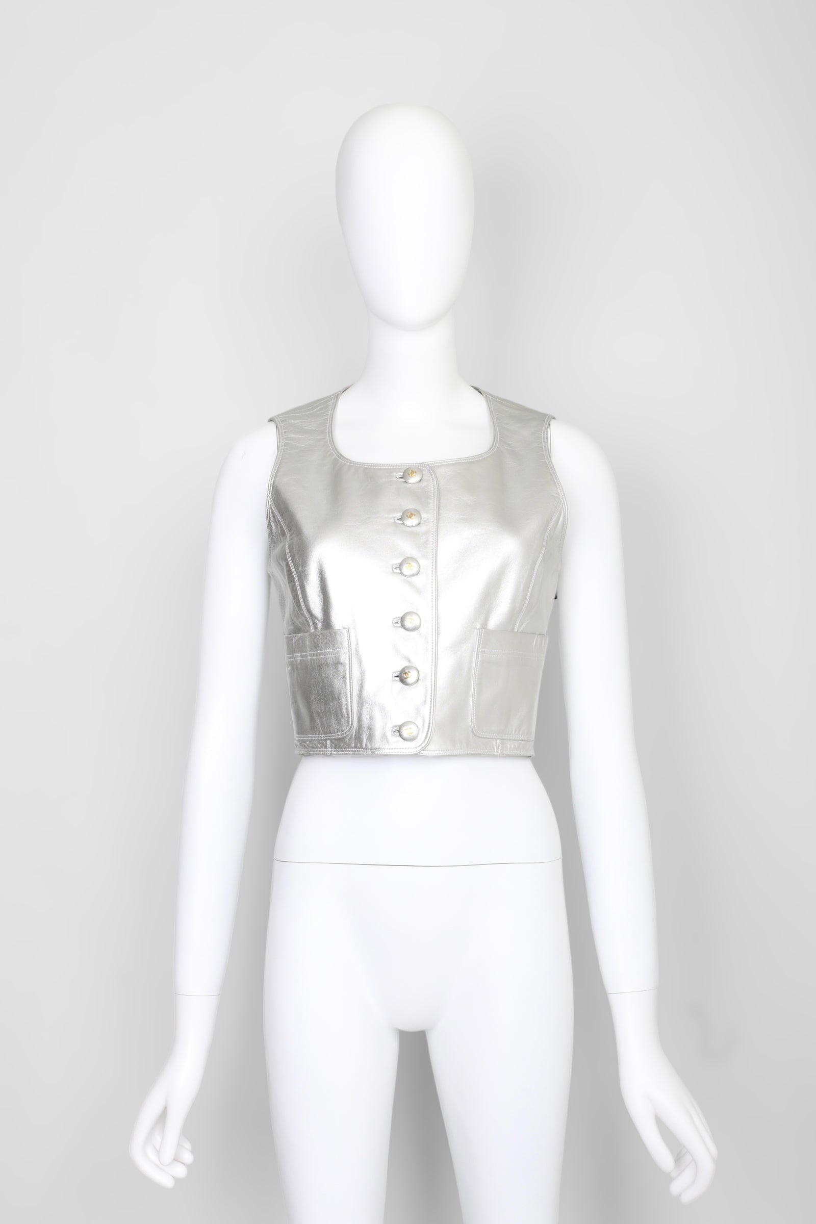 Vintage Chanel Fall 1994 Silver Lambskin Leather Vest