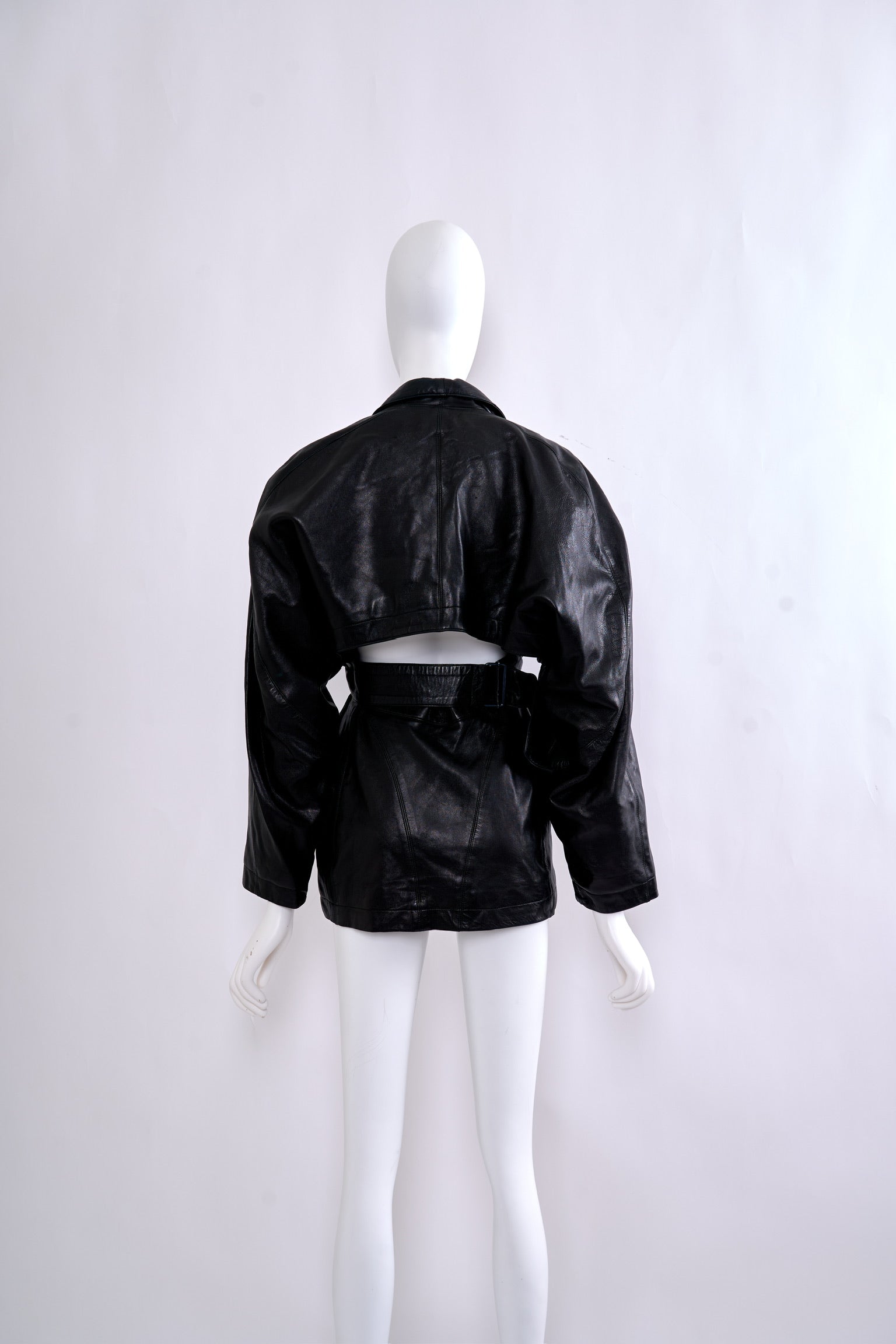 Vintage Alaïa 1980s Black Leather Coat Dress with Open Back
