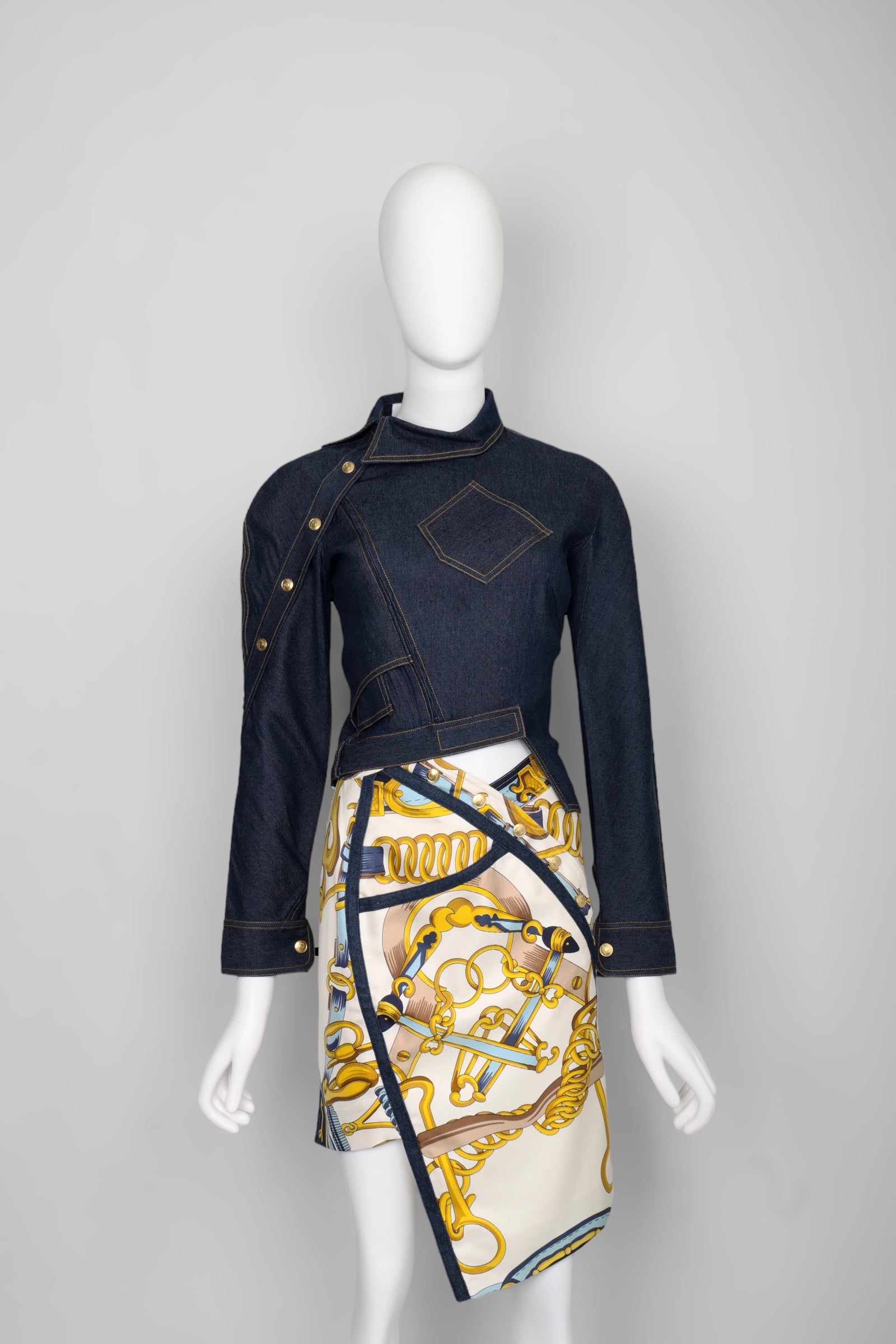 Vintage Christian Dior by John Galliano Spring 2000 Equestrian Print Asymmetric Skirt