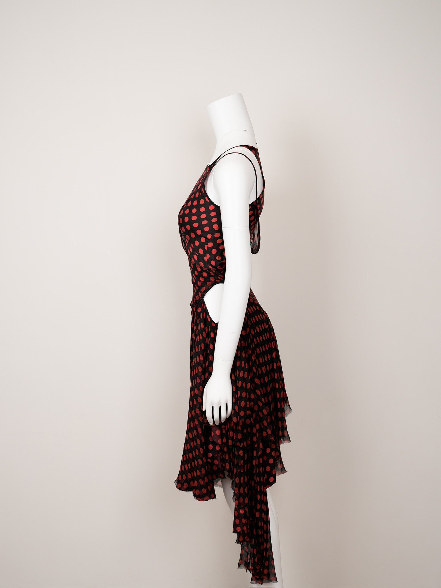 Alexander McQueen Spring 2002 Red Polka‑Dot Chiffon Dress - Pulled