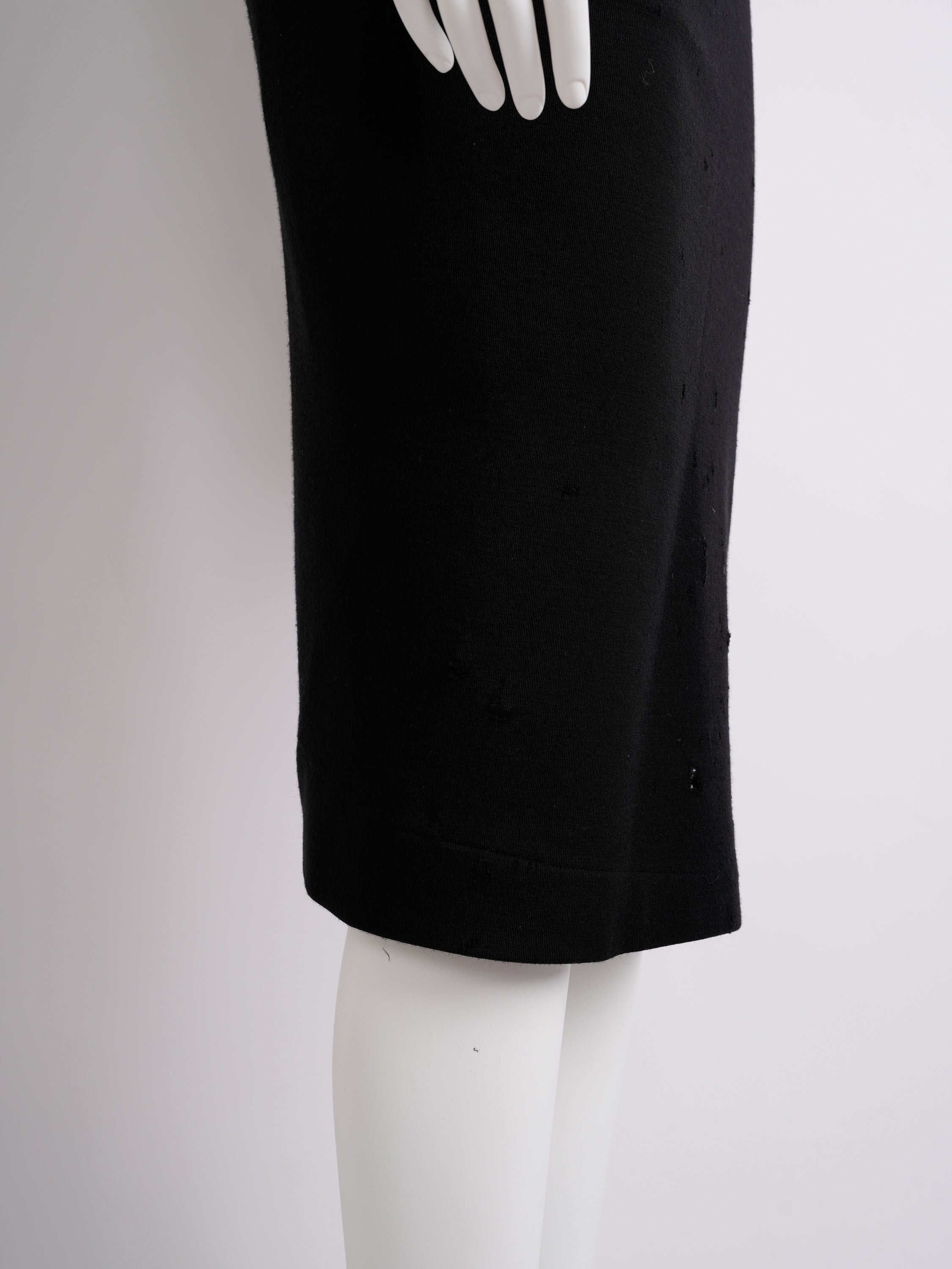 Vintage Alaïa 1985 Black Wool Dress with Vinyl Belt Distressed Condition