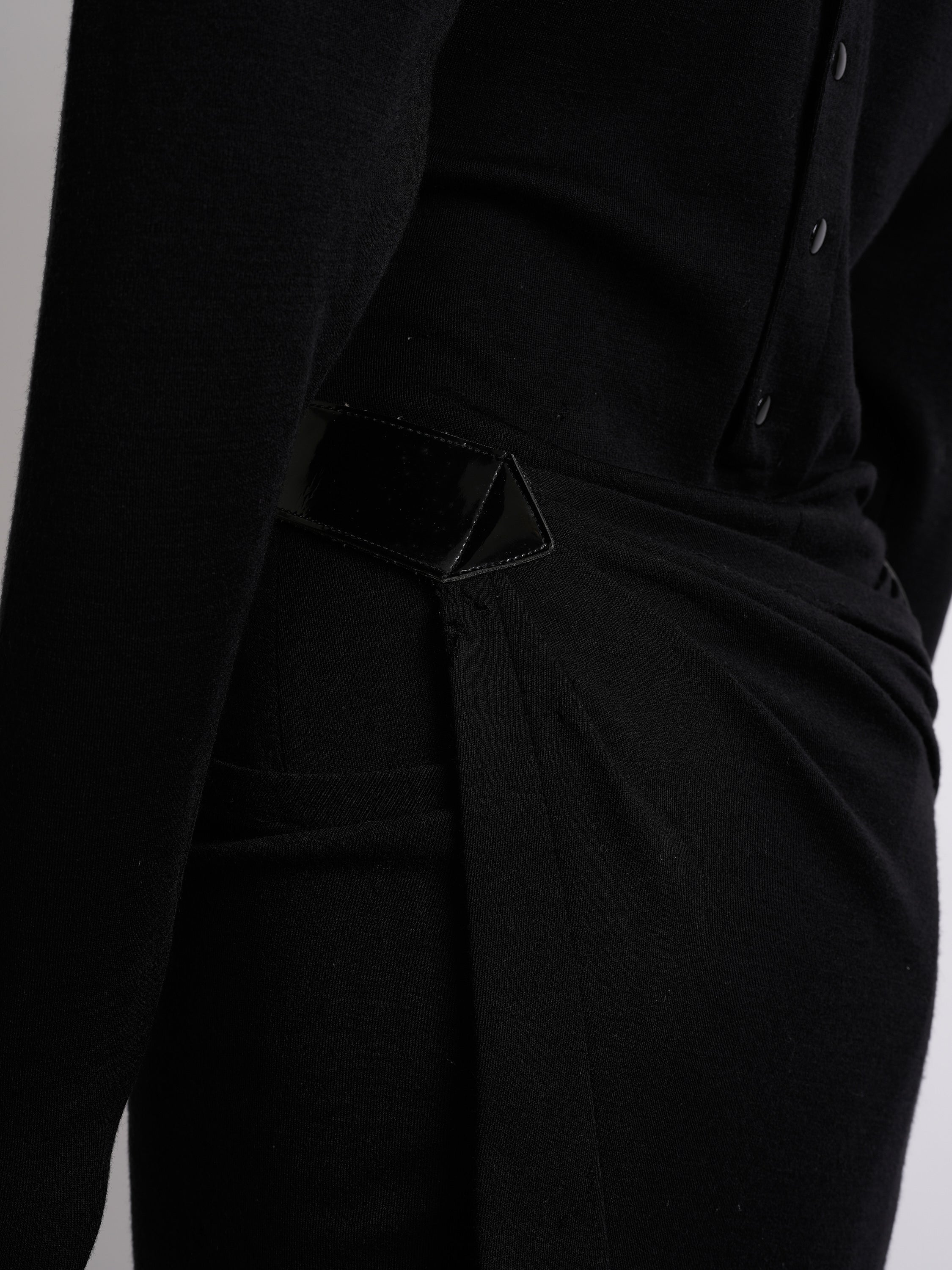Vintage Alaïa 1985 Black Wool Dress with Vinyl Belt Distressed Condition