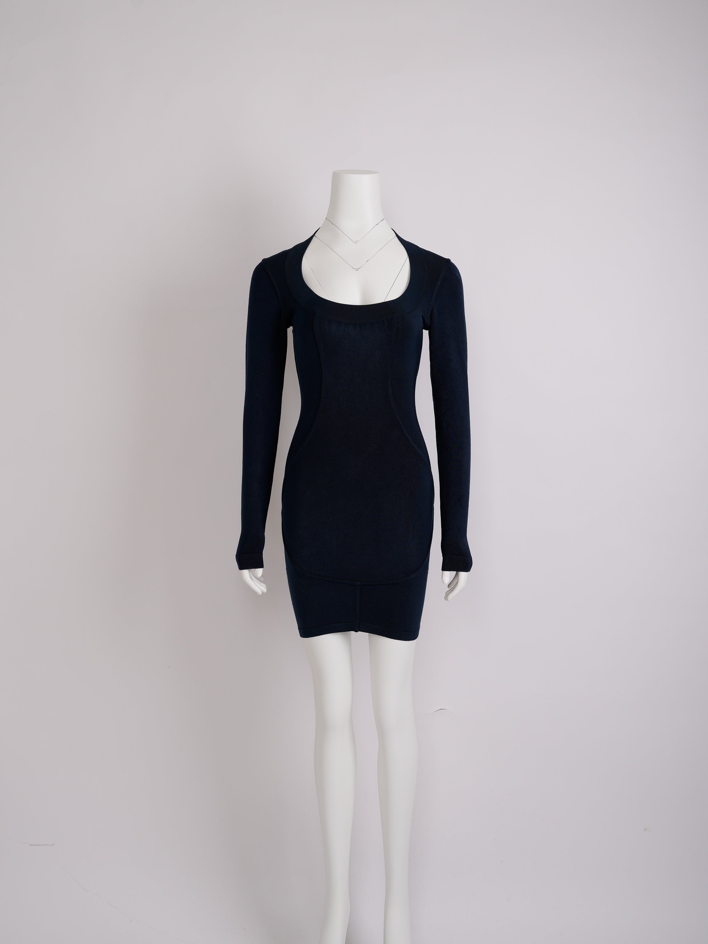 Vintage Alaïa Circa 1990s Navy Blue Rayon Bodycon Dress