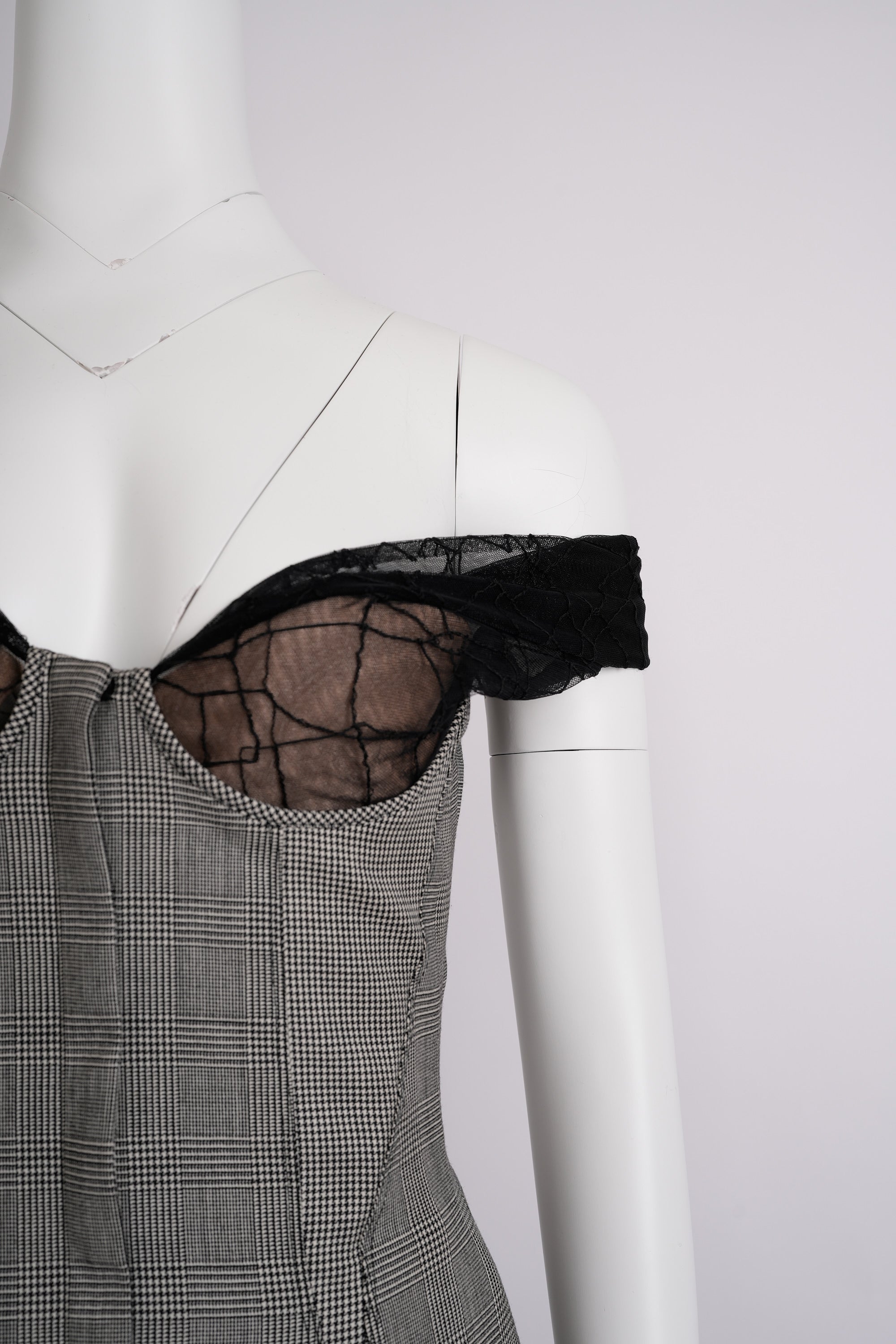 Vintage Gianni Versace 1998 Grey Mesh and Lace Top and Pencil Skirt Set - Pulled