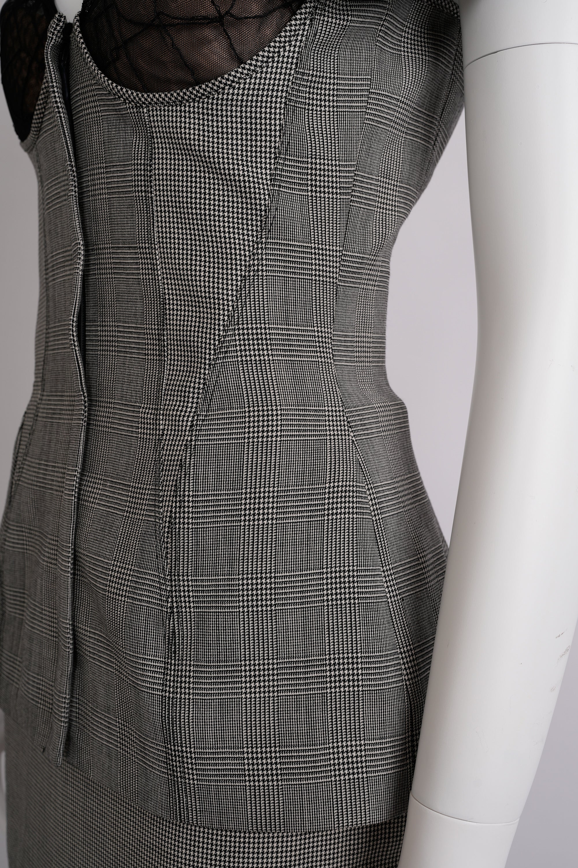 Vintage Gianni Versace 1998 Grey Mesh and Lace Top and Pencil