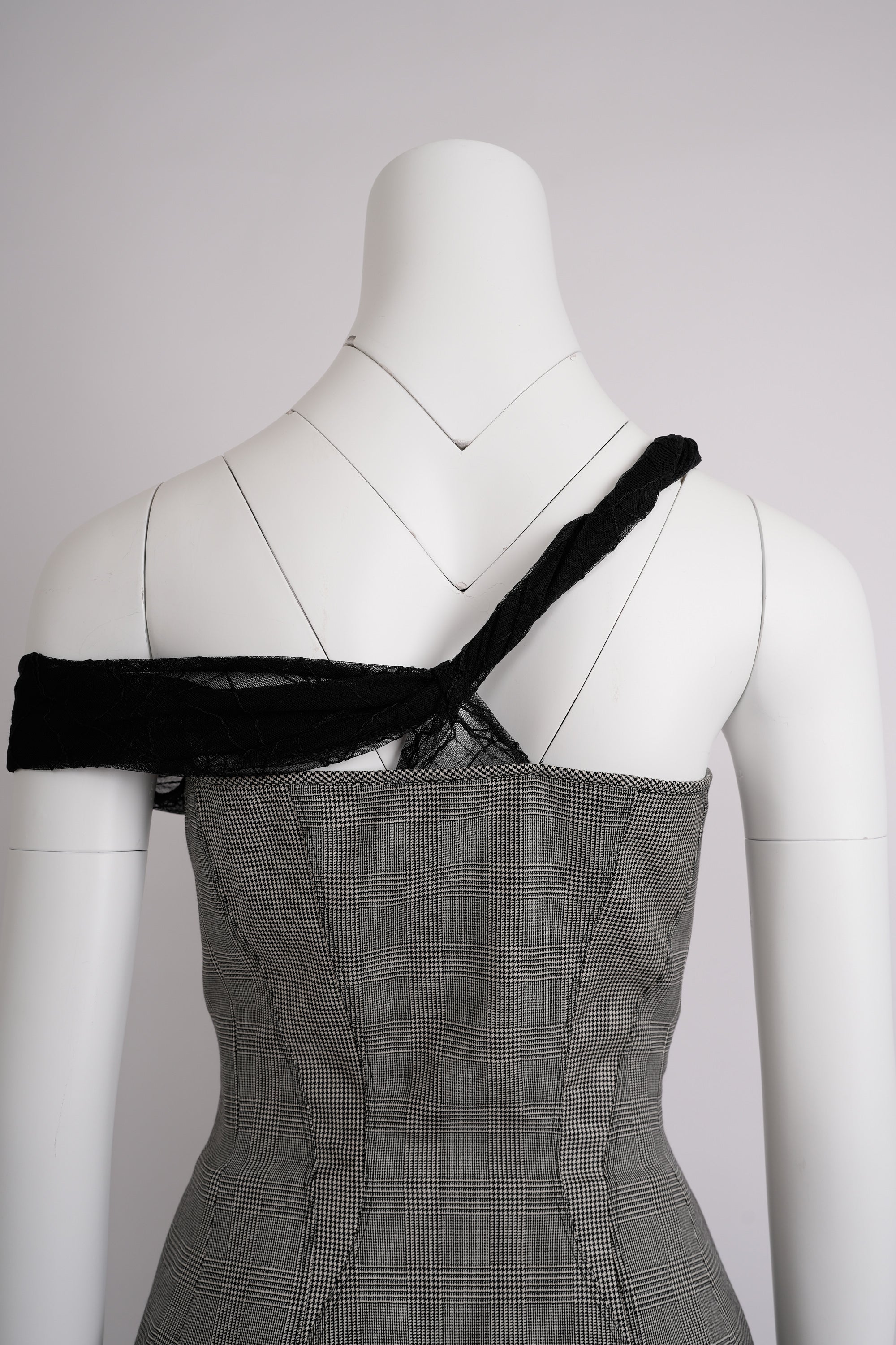 Vintage Gianni Versace 1998 Grey Mesh and Lace Top and Pencil Skirt Set - Pulled