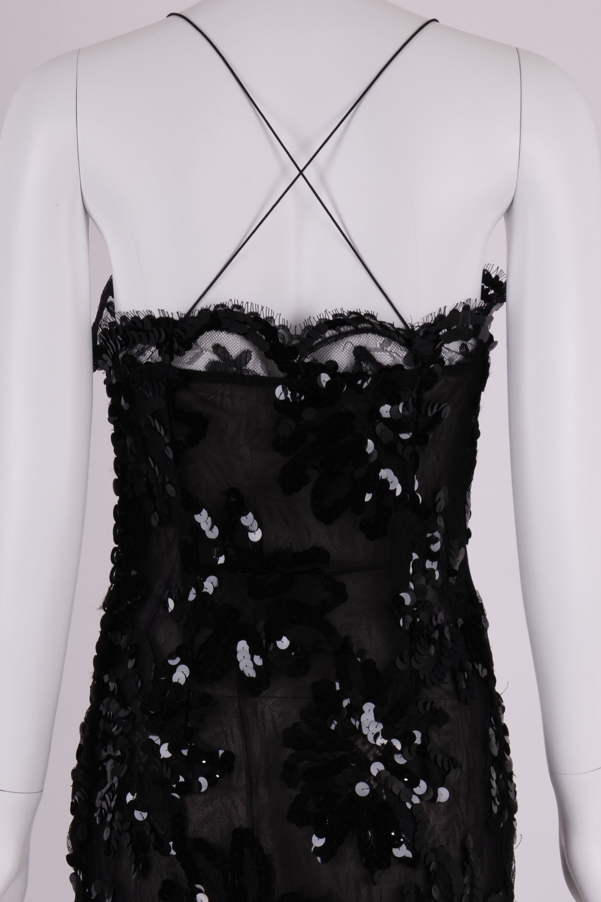Vintage YSL Rive Gauche Spring 1991 Noir Lace Sequin Runway Dress