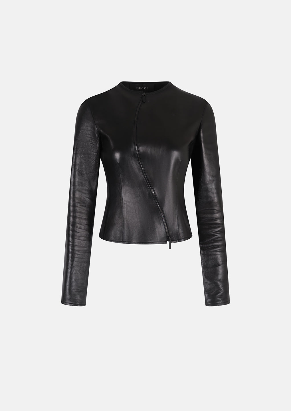 Vintage Gucci Fall 1999 Curved Zipper Leather Jacket - Pulled