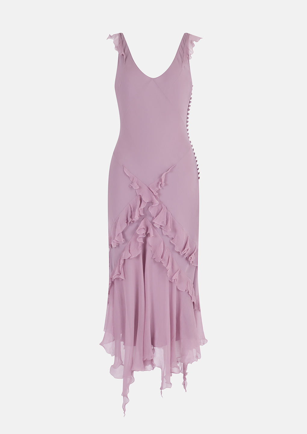 Preowned John Galliano 2004 Lavender Silk Ruffle Dress with Bias-Cut Draping