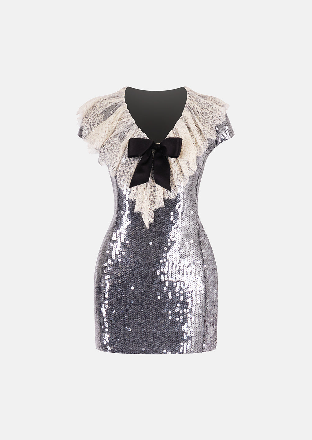 Vintage Chanel 1994 Grey Sequin Dress with Lace Collar