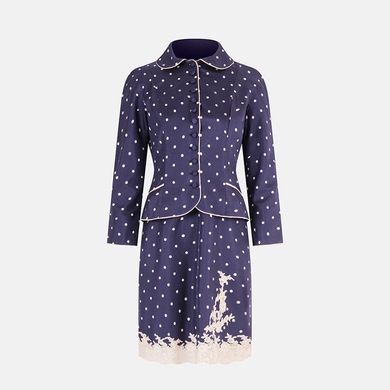 Vintage Christian Dior 1998 Silk Polka Dot Jacket and Dress Set