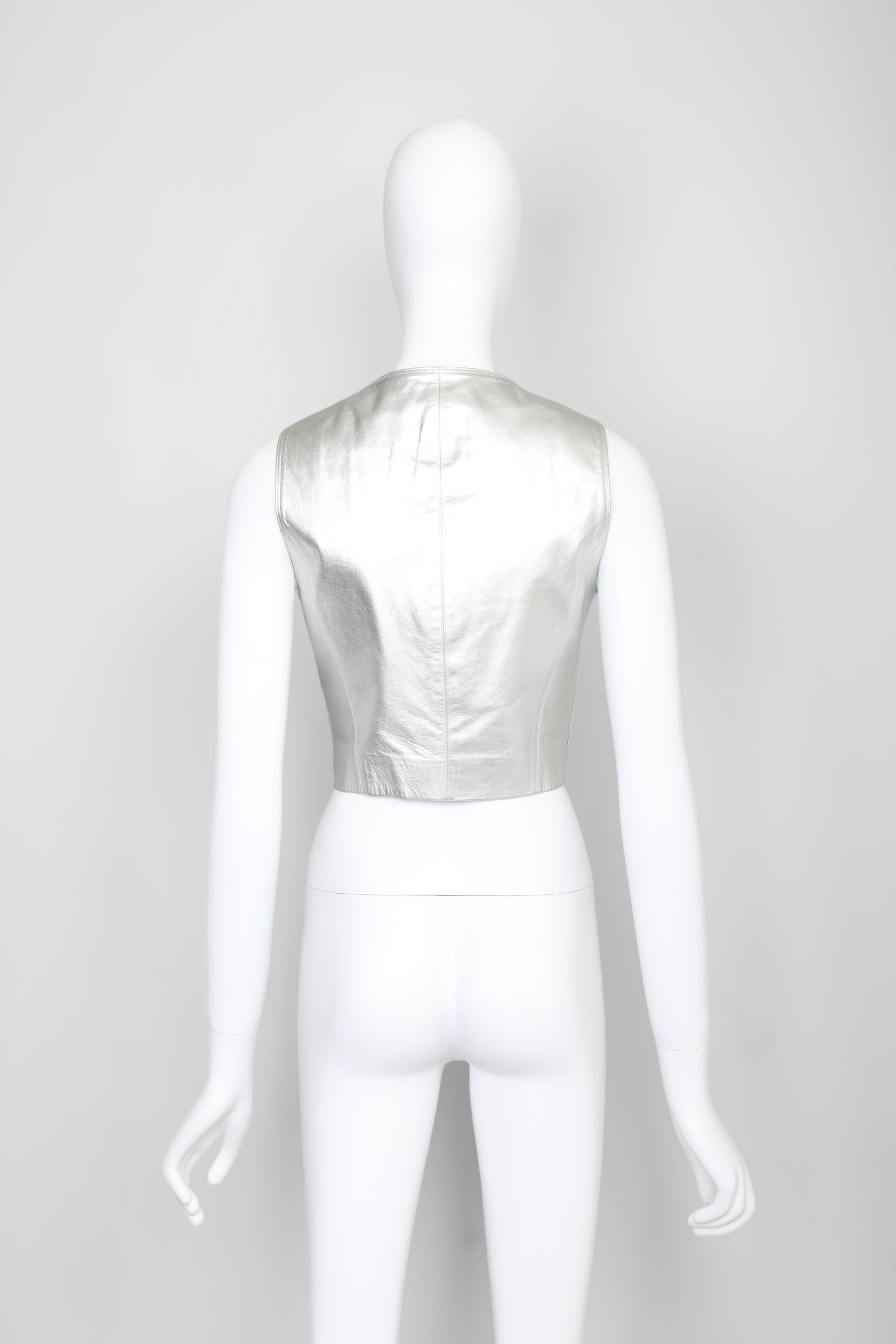 Vintage Chanel Fall 1994 Silver Lambskin Leather Vest