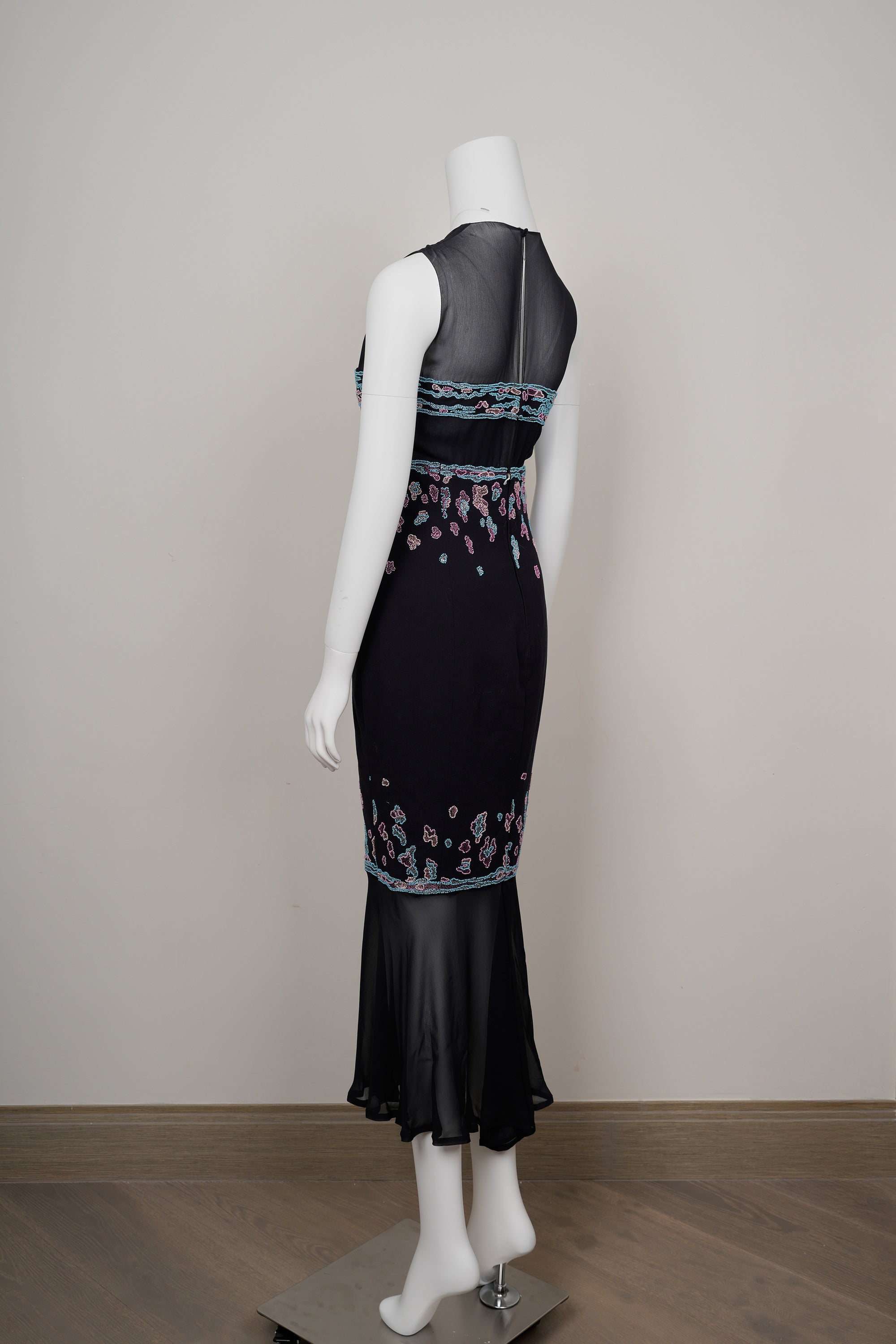 Chanel by Karl Lagerfeld Fall 1997–98 Black Chiffon & Wool Dress Beaded & Embroidered Bodice