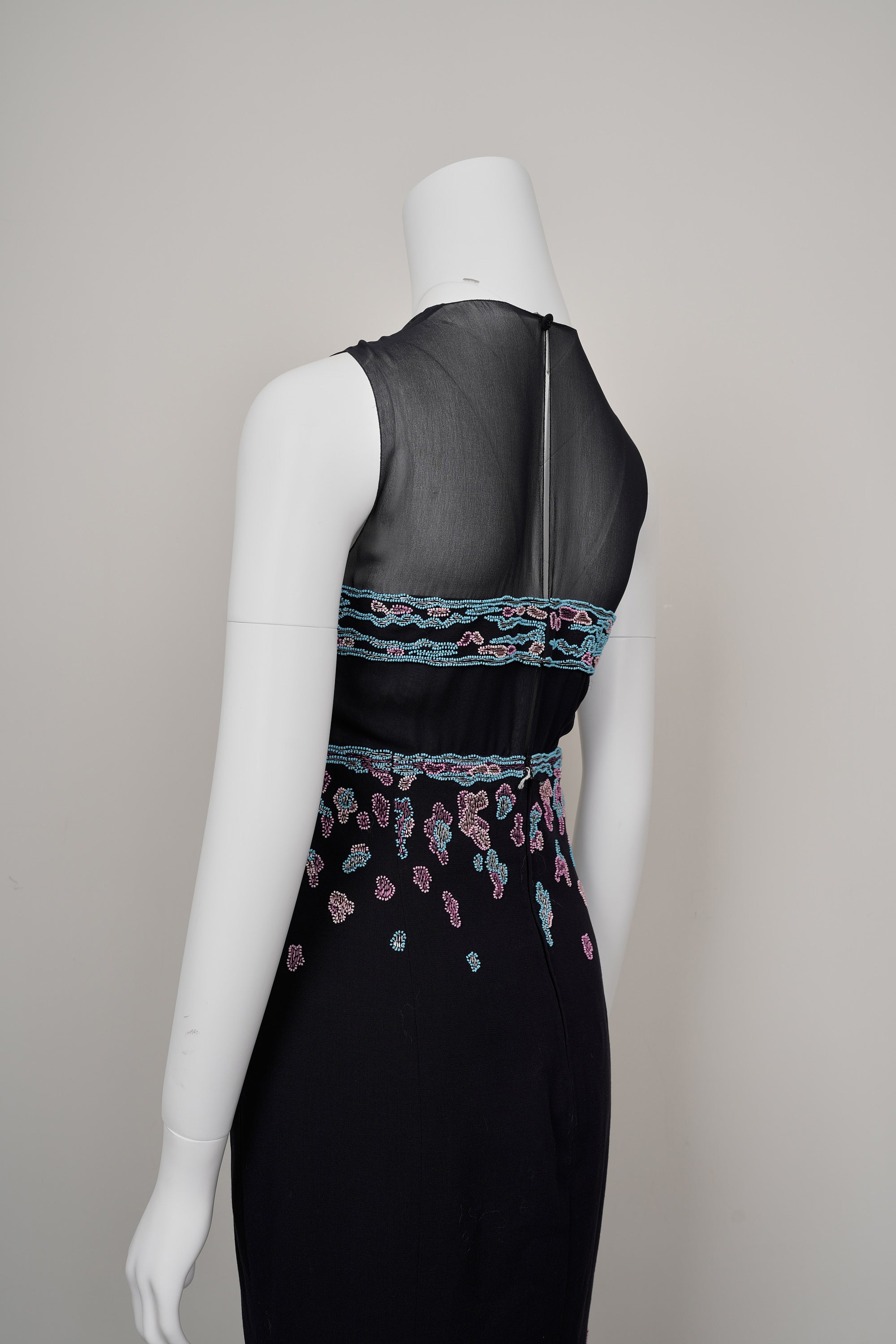 Chanel by Karl Lagerfeld Fall 1997–98 Black Chiffon & Wool Dress Beaded & Embroidered Bodice
