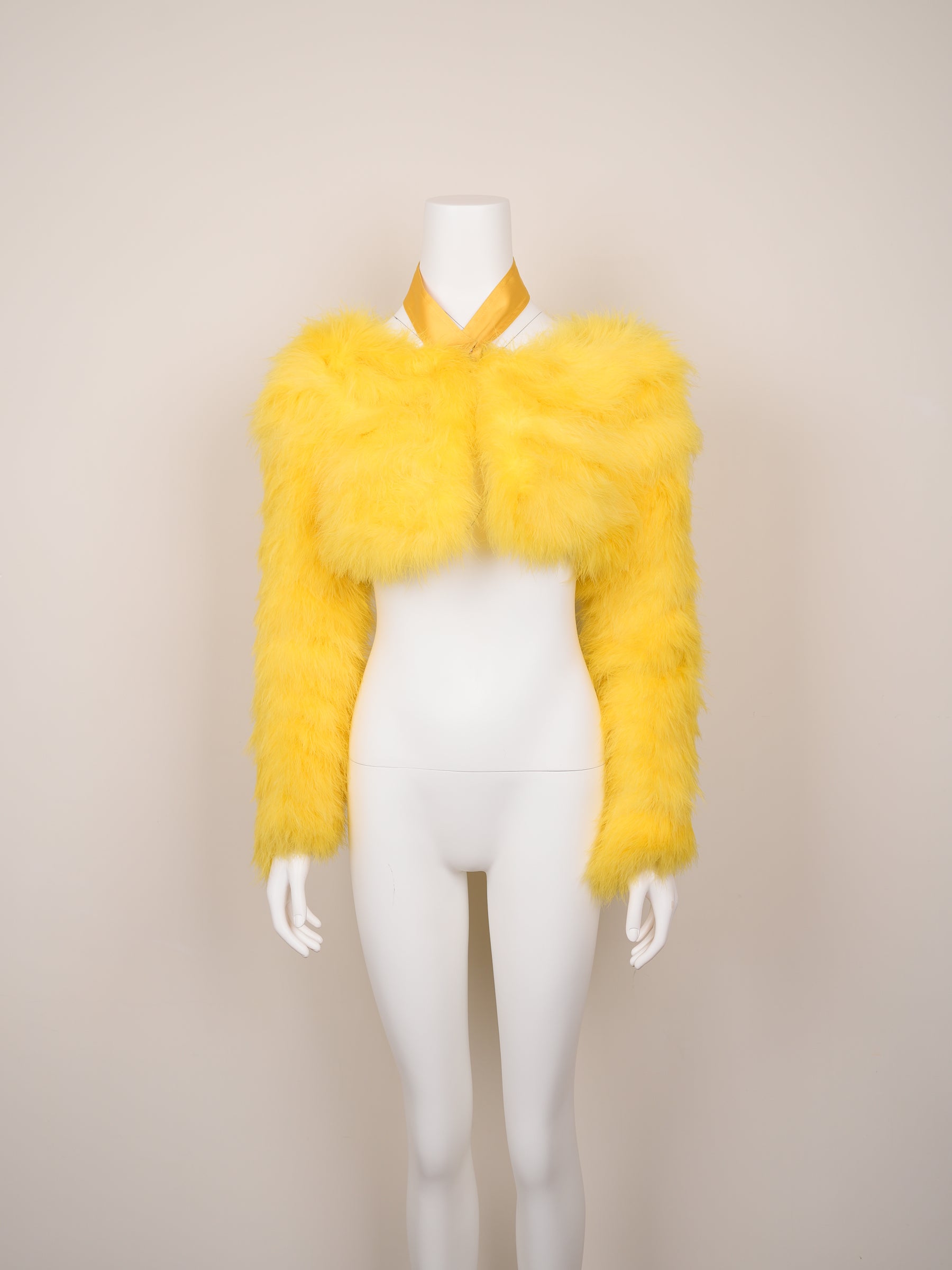 Gucci by Tom Ford Spring/Summer 2004 Yellow Marabou Feather Bolero Jacket - Pulled
