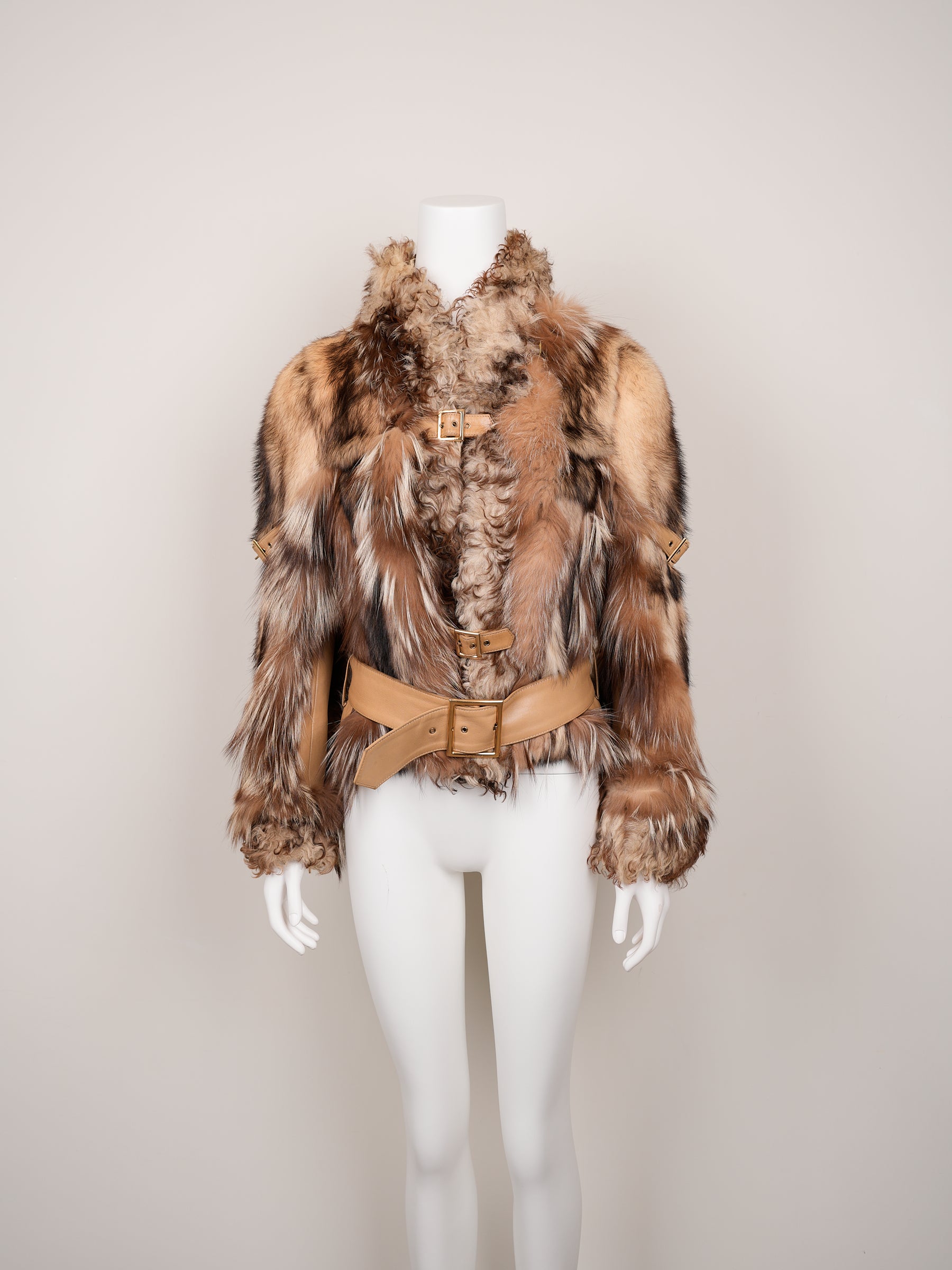 Dolce & Gabbana Fall/Winter 2001 Fur & Shearling Jacket with Leather Belts