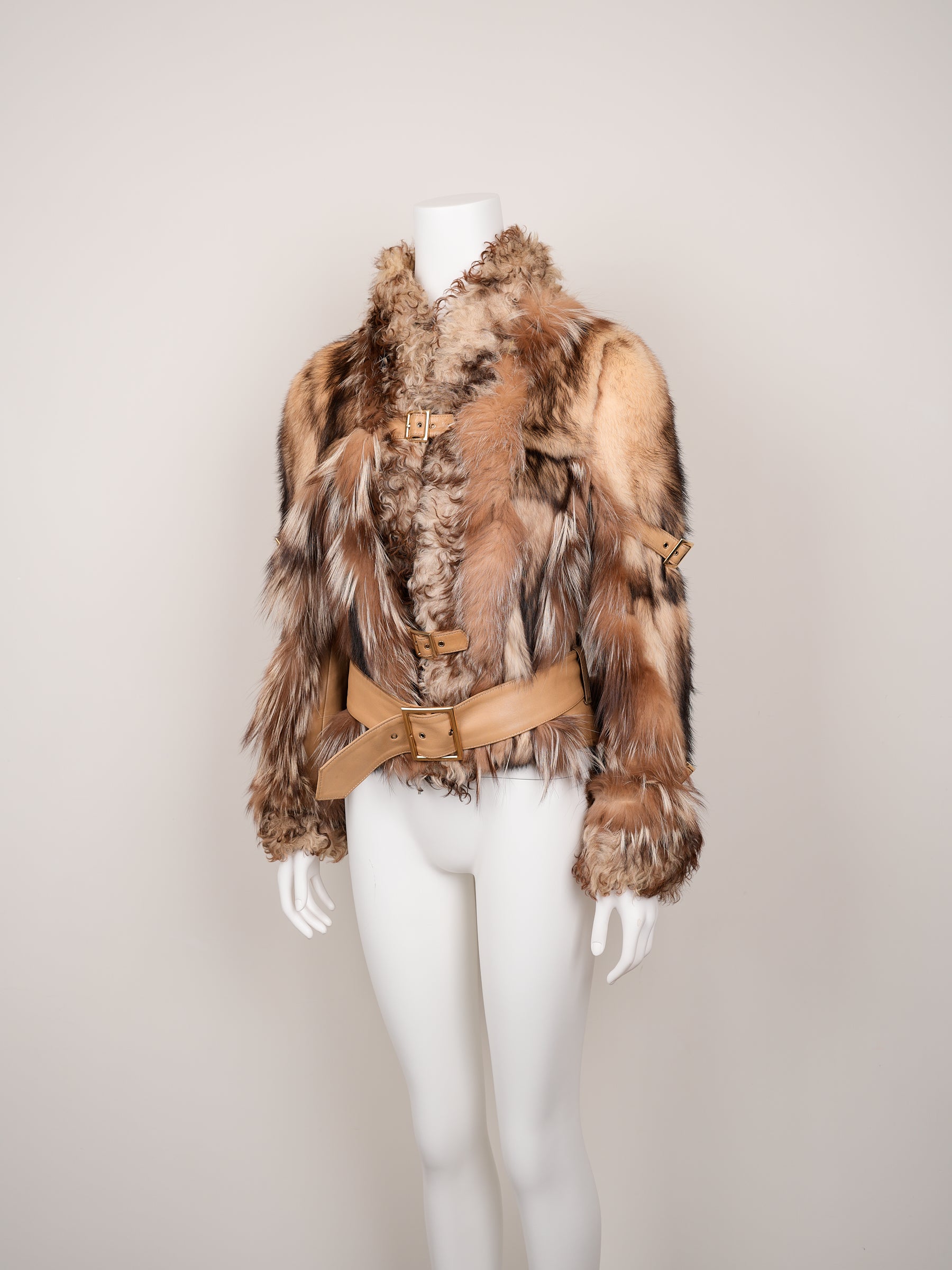 Dolce & Gabbana Fall/Winter 2001 Fur & Shearling Jacket with Leather Belts