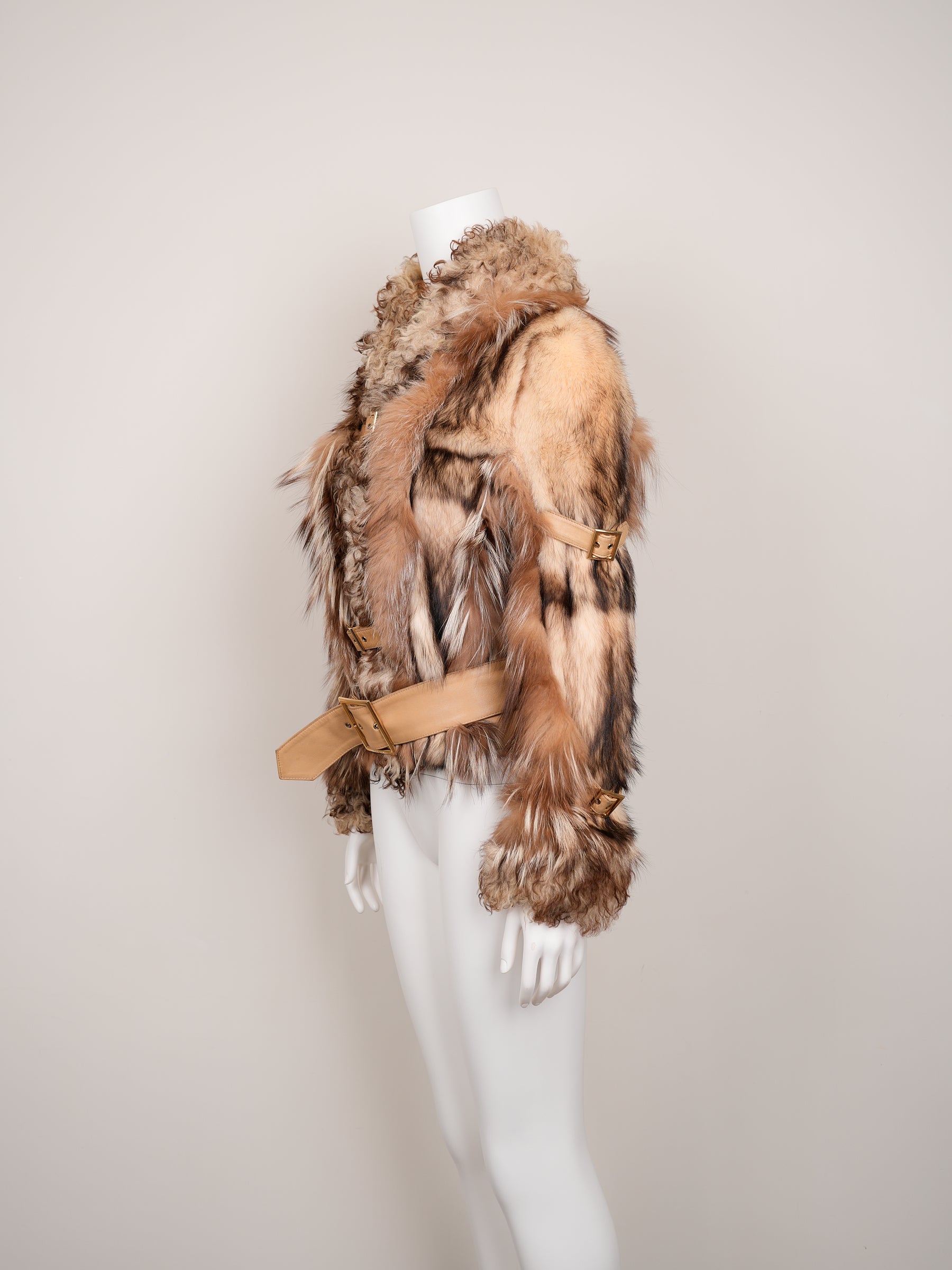 Dolce & Gabbana Fall/Winter 2001 Fur & Shearling Jacket with Leather Belts