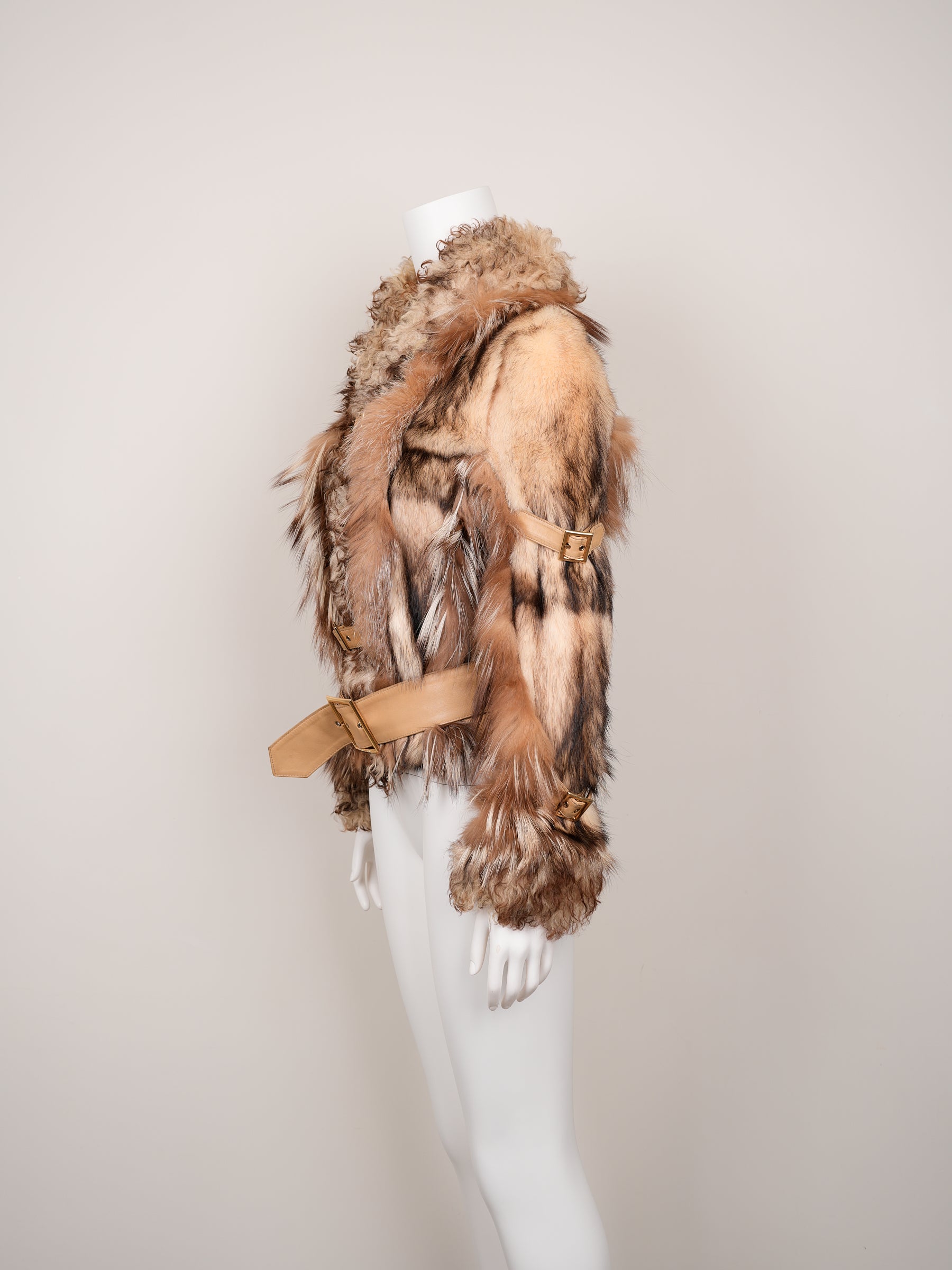 Dolce & Gabbana Fall/Winter 2001 Fur & Shearling Jacket with Leather Belts