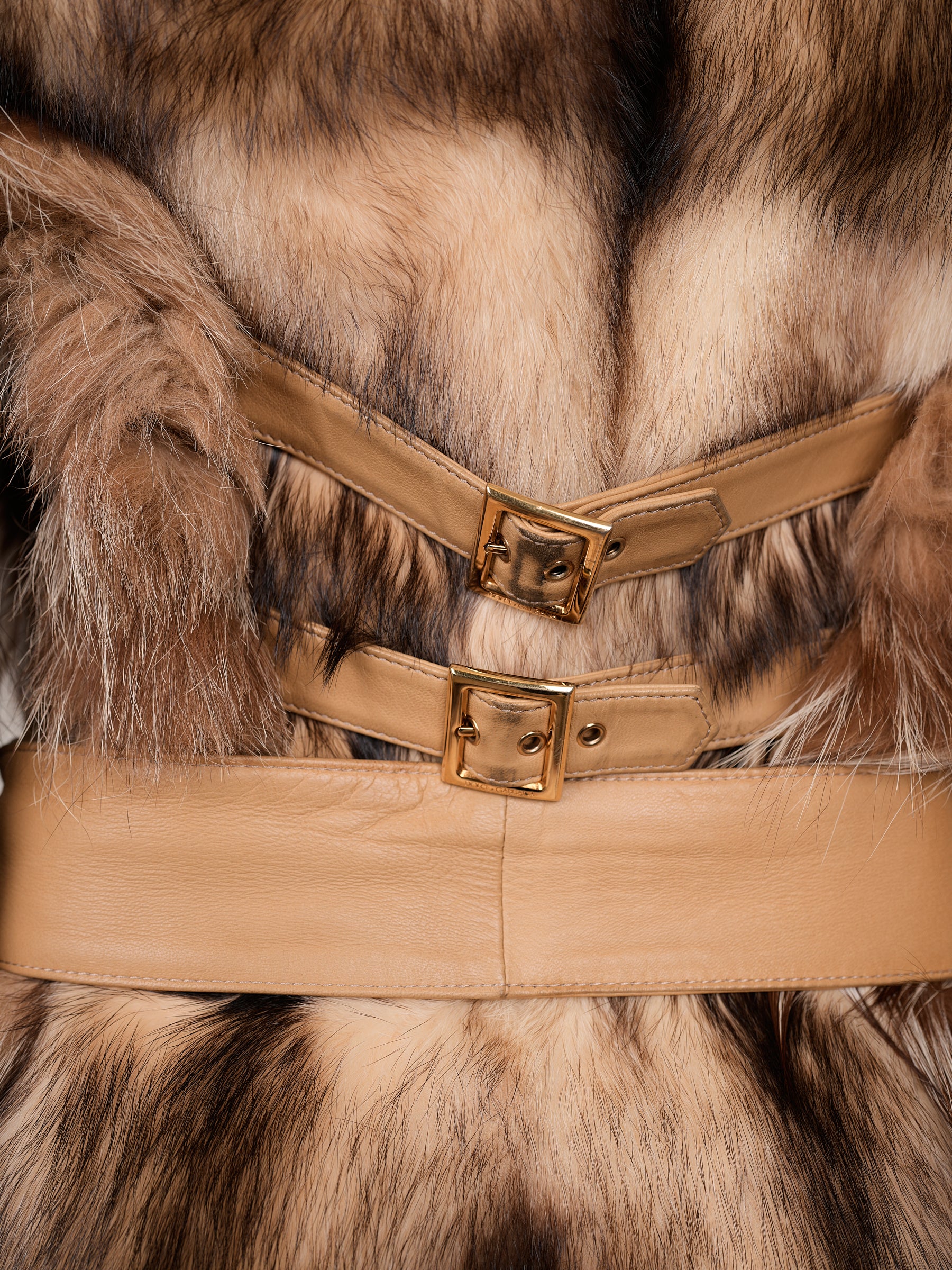 Dolce & Gabbana Fall/Winter 2001 Fur & Shearling Jacket with Leather Belts