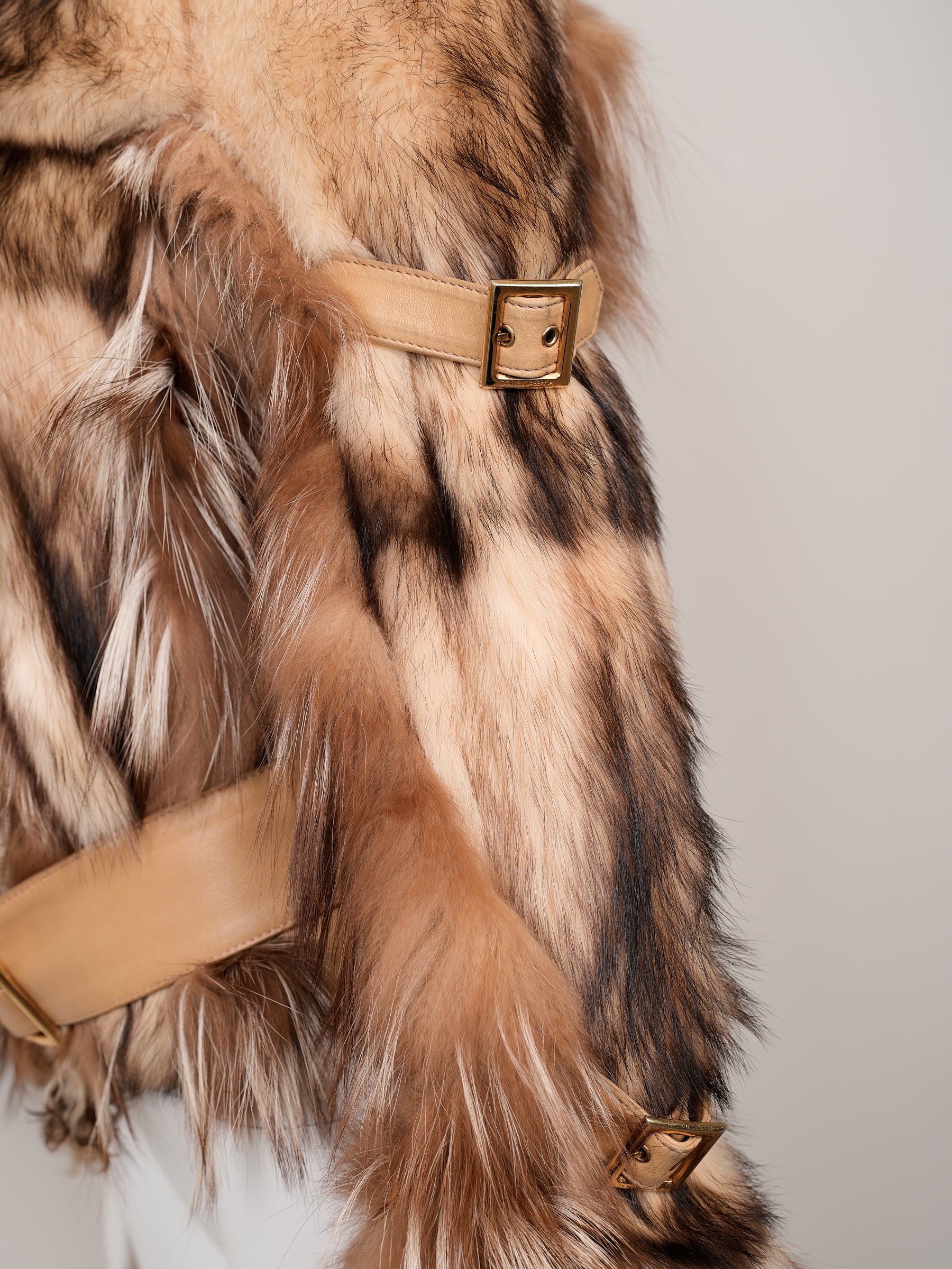 Dolce & Gabbana Fall/Winter 2001 Fur & Shearling Jacket with Leather Belts