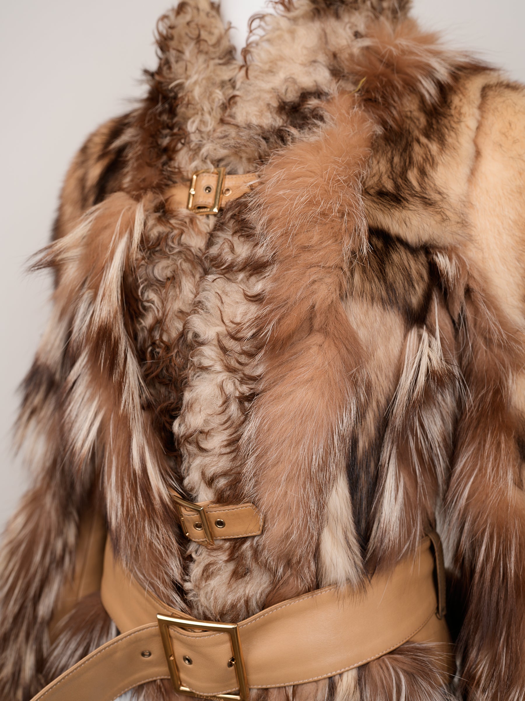 Dolce & Gabbana Fall/Winter 2001 Fur & Shearling Jacket with Leather Belts