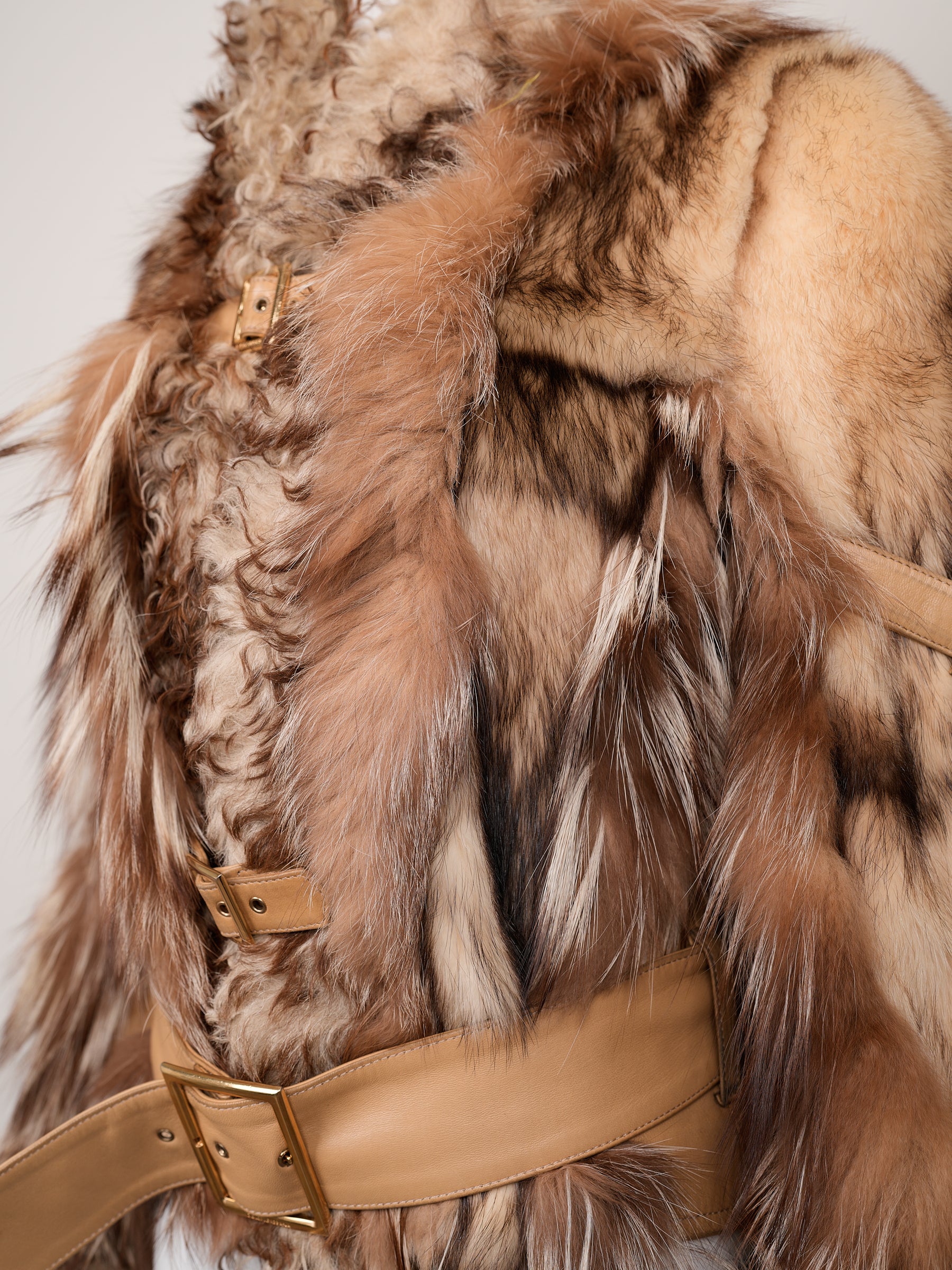 Dolce & Gabbana Fall/Winter 2001 Fur & Shearling Jacket with Leather Belts