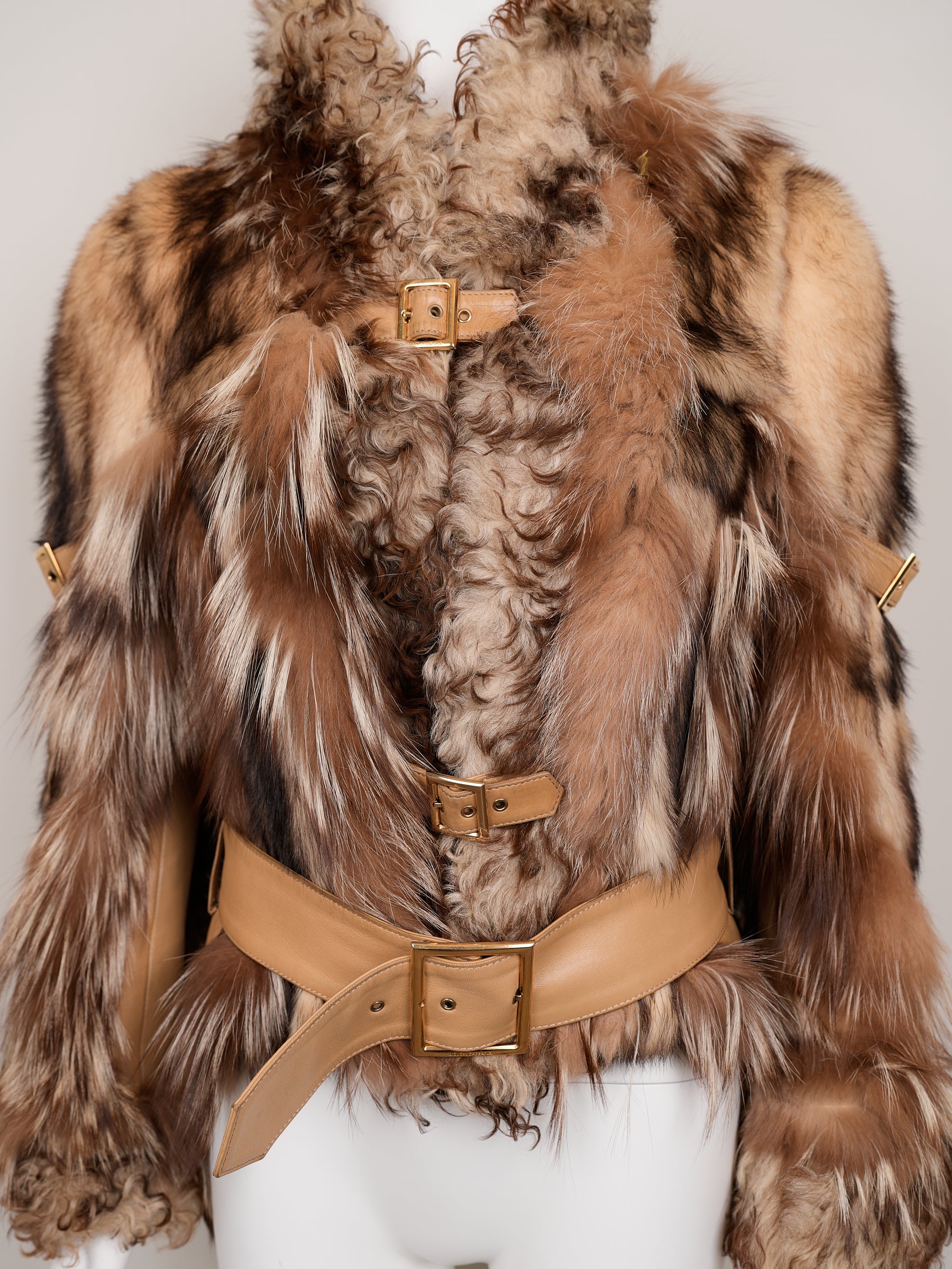 Dolce & Gabbana Fall/Winter 2001 Fur & Shearling Jacket with Leather Belts