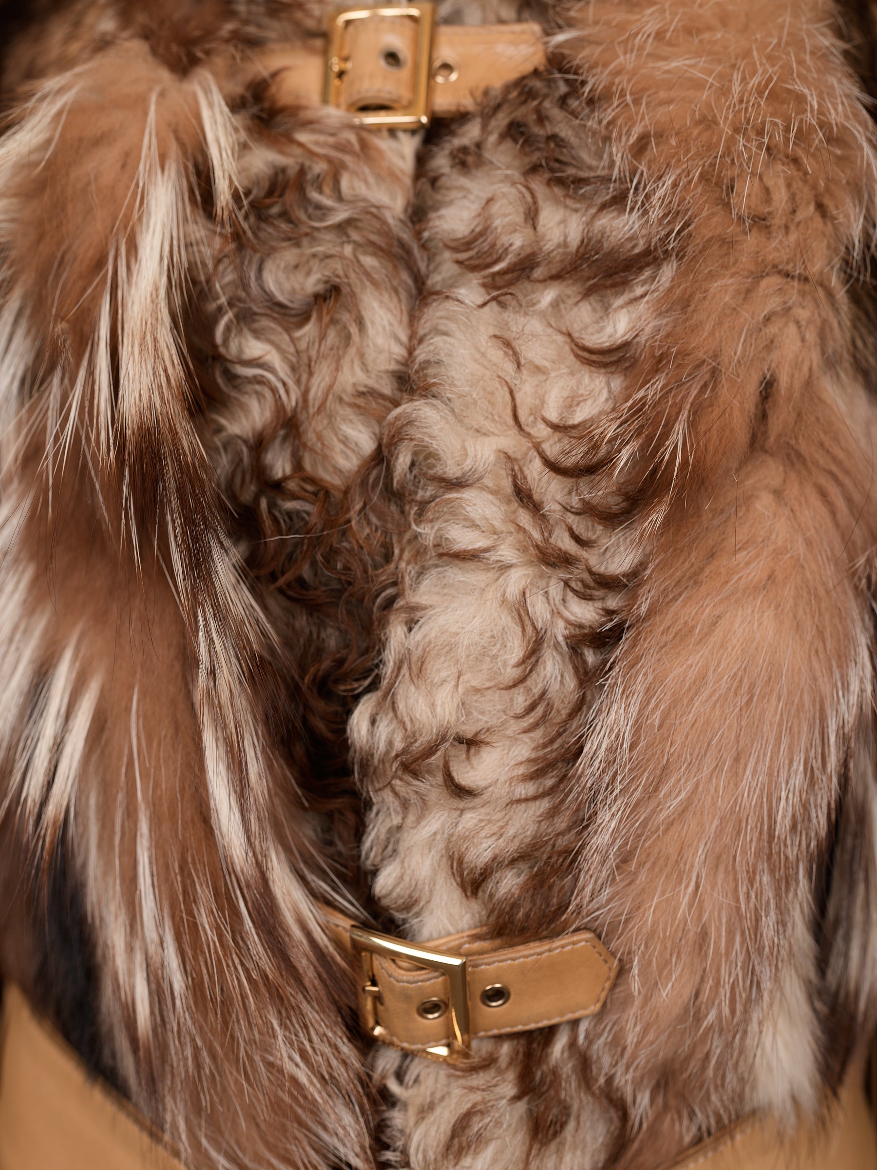 Dolce & Gabbana Fall/Winter 2001 Fur & Shearling Jacket with Leather Belts