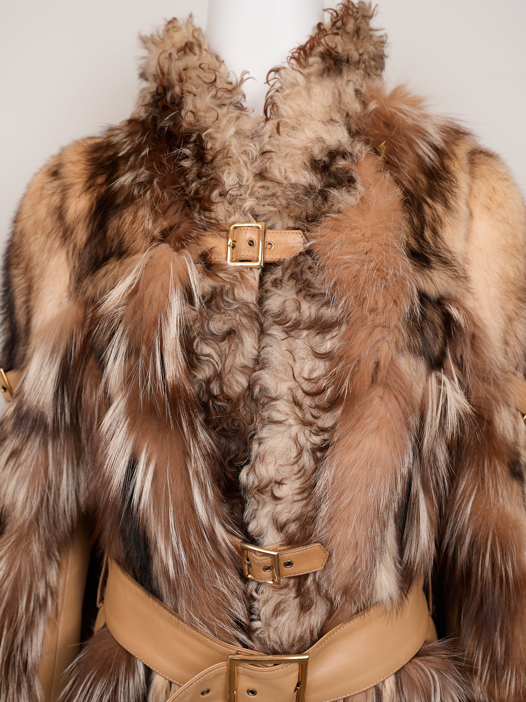 Dolce & Gabbana Fall/Winter 2001 Fur & Shearling Jacket with Leather Belts