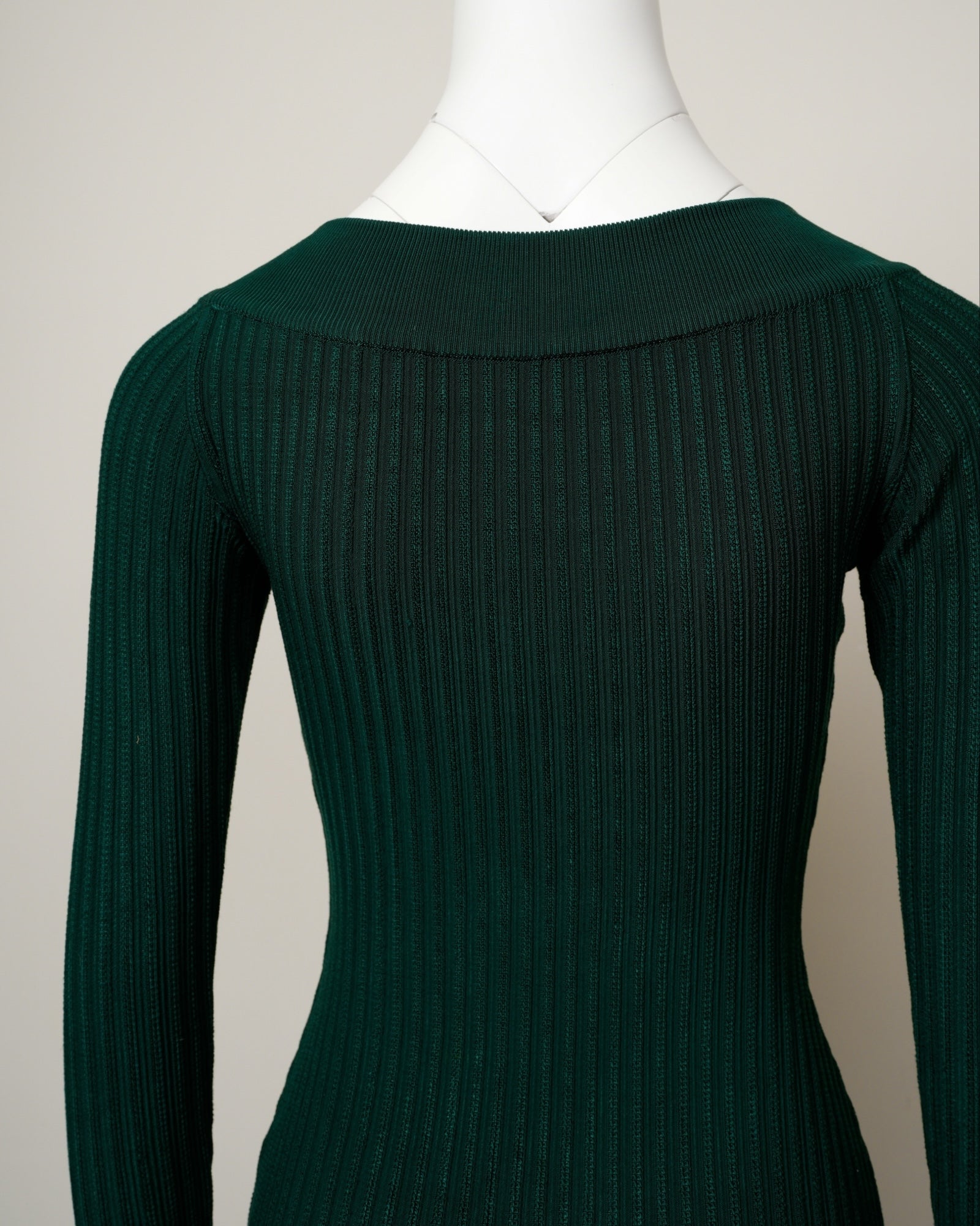 Vintage Alaïa Fall 1990 Forest Green Ribbed Knit Scoop-Neck Dress