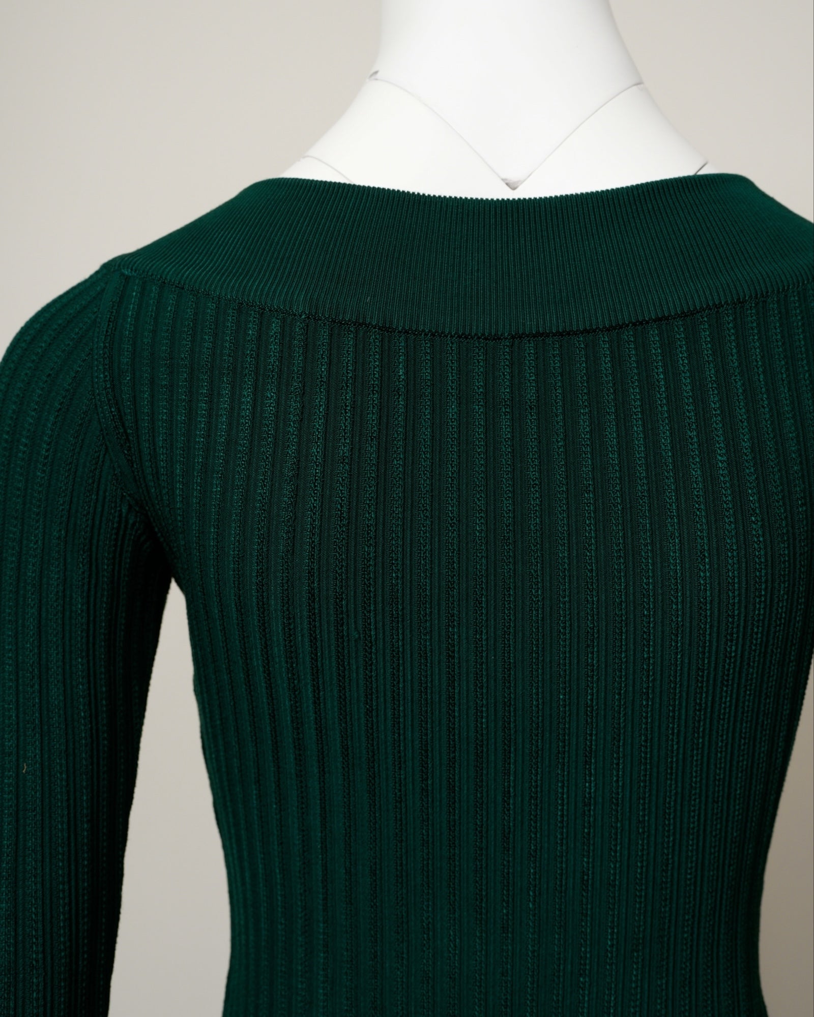 Vintage Alaïa Fall 1990 Forest Green Ribbed Knit Scoop-Neck Dress