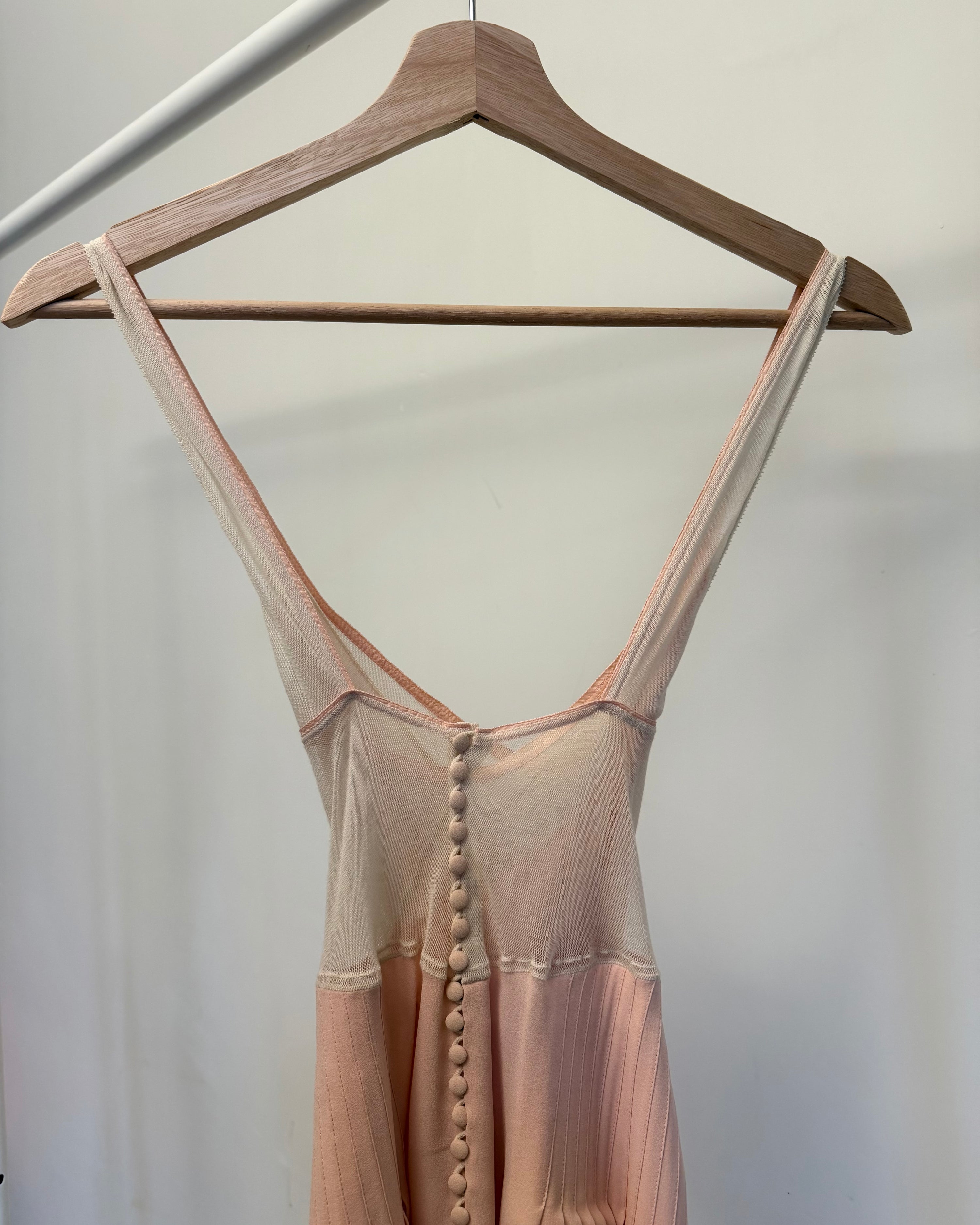 Balenciaga Spring 2004 Pink Pleated Mesh Dress - Pulled