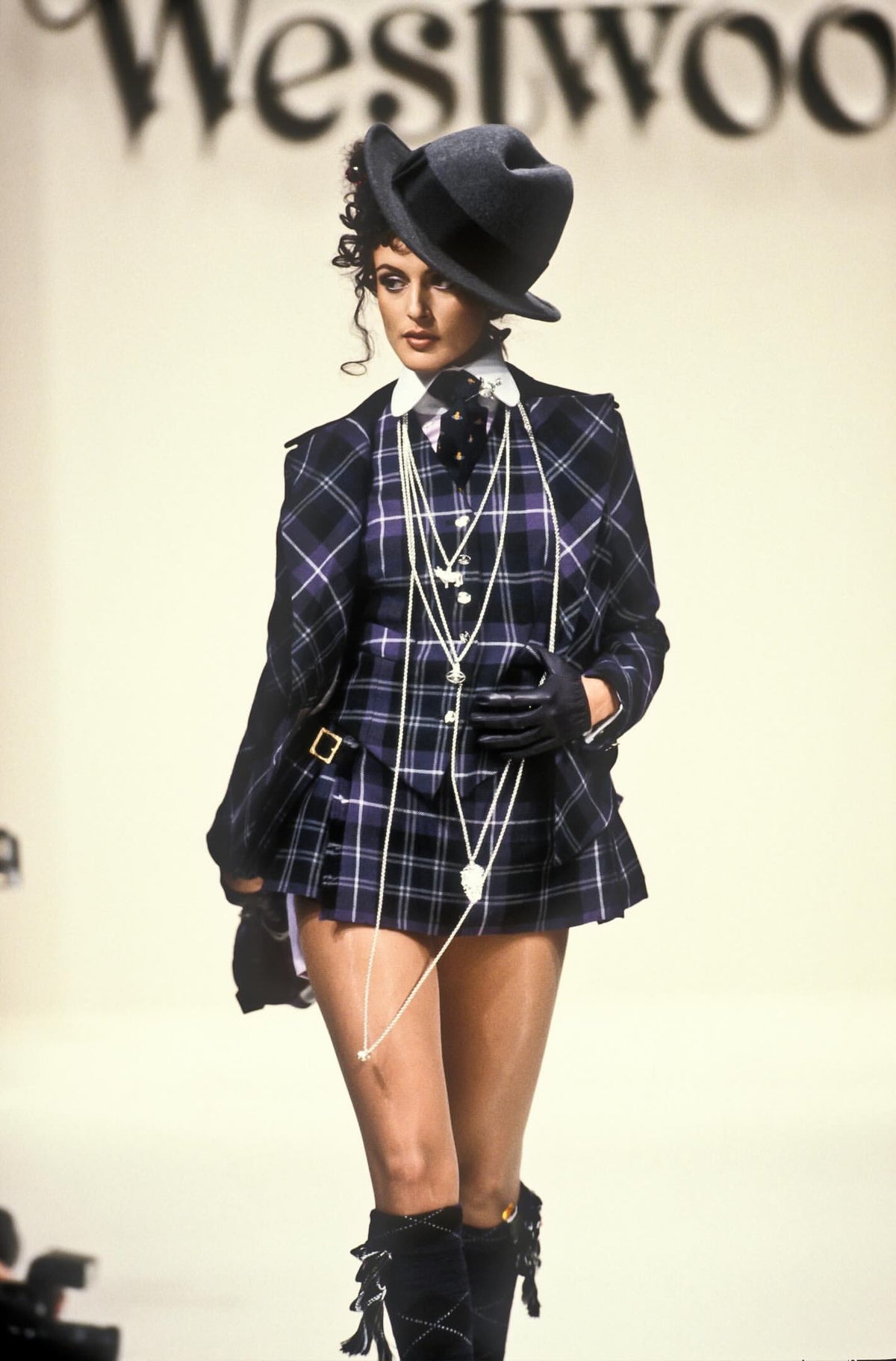 Vivienne Westwood Fall 1994 Purple Tartan Faux Fur Trim Skirt