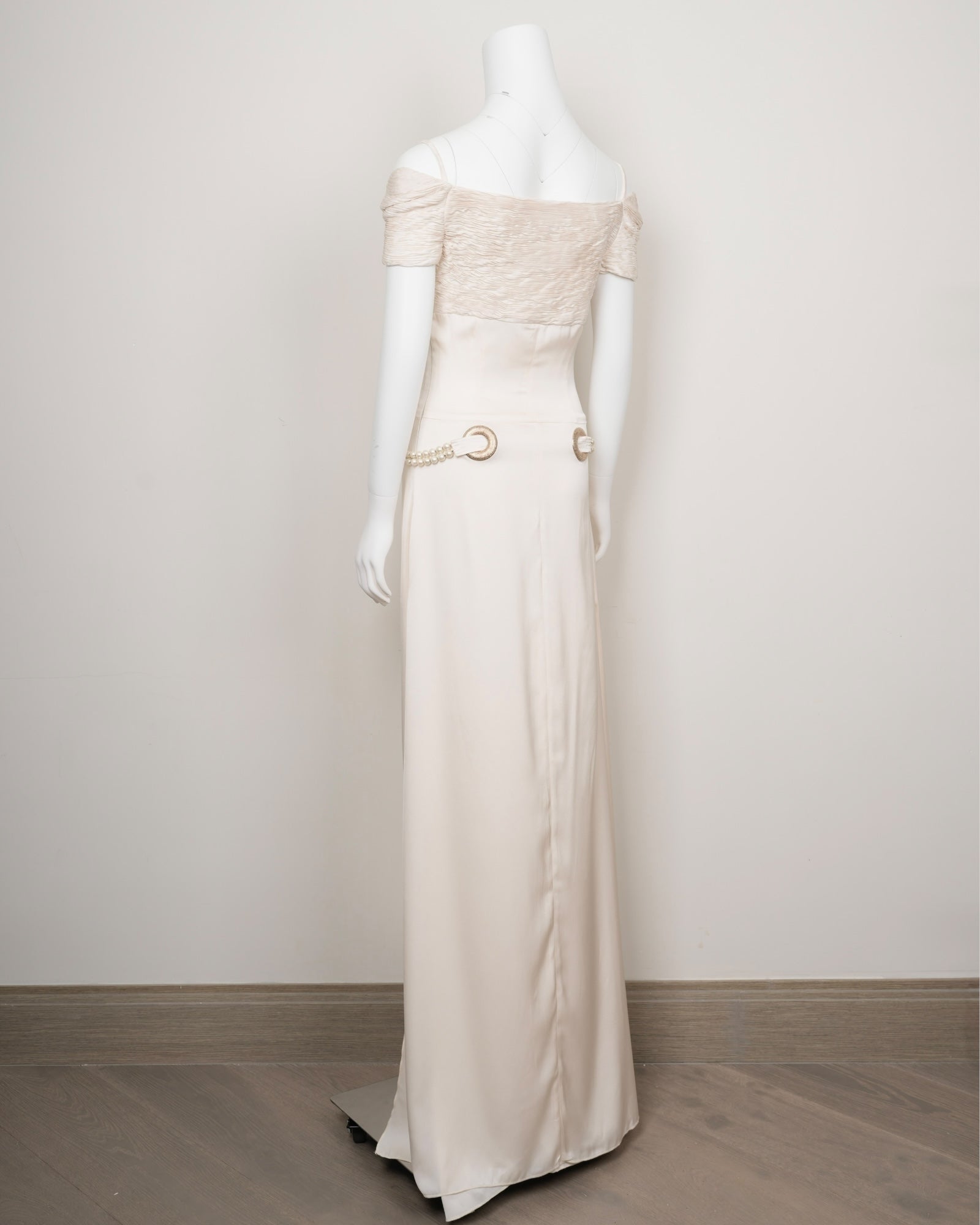Preowned Valentino Spring 2005 Ivory Silk Gown with Pearl Belt