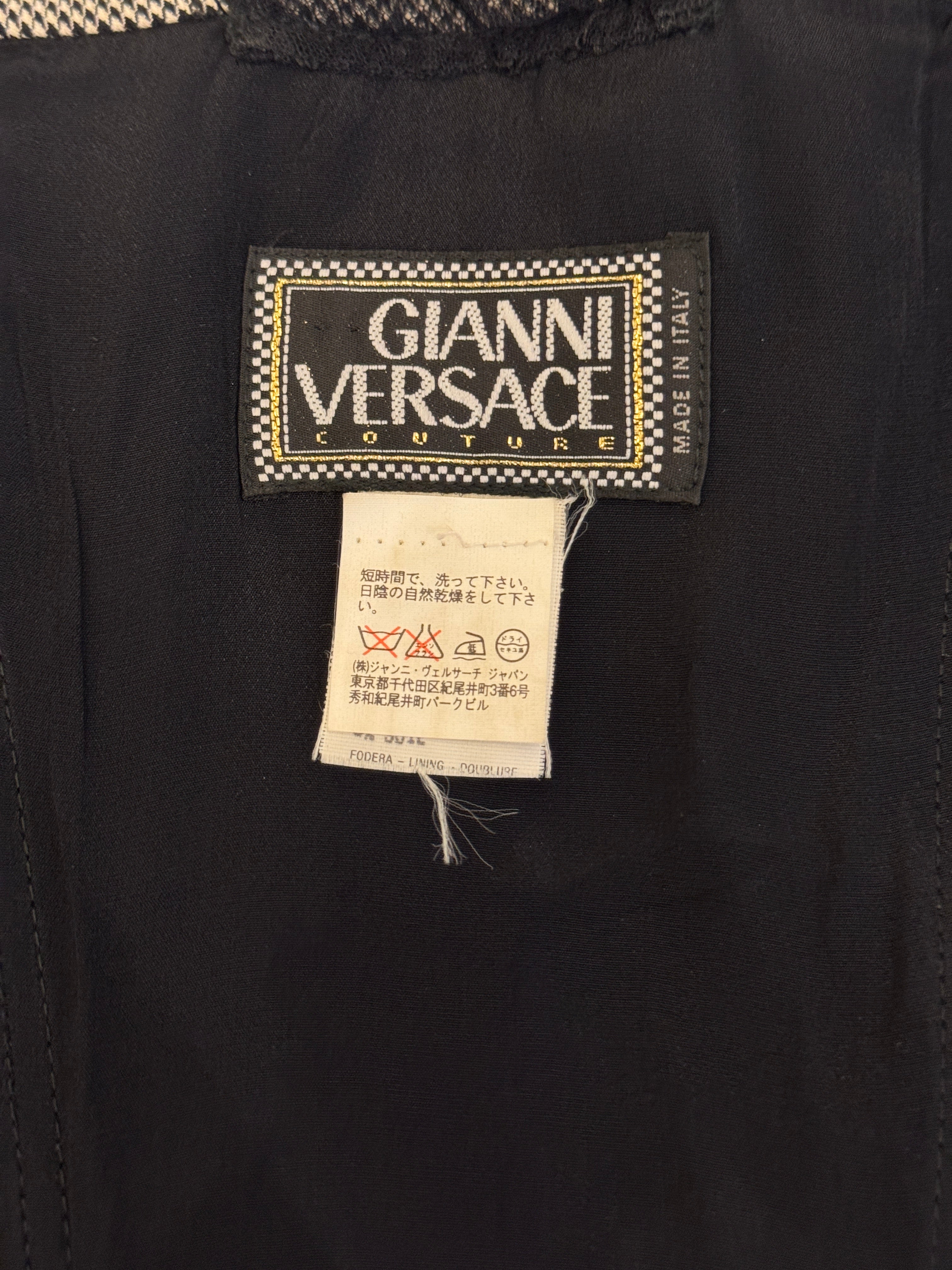 Vintage Gianni Versace 1998 Grey Mesh and Lace Top and Pencil