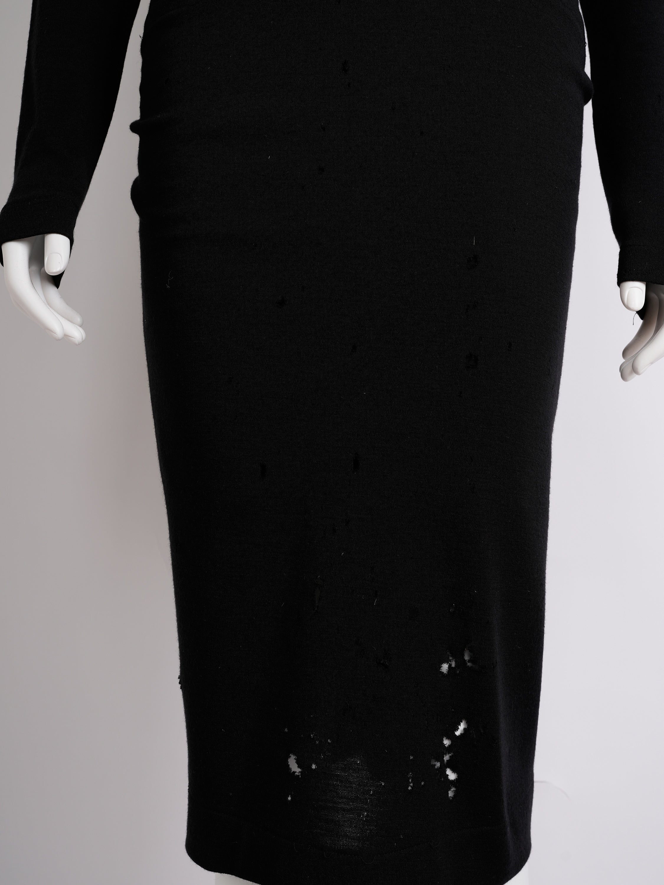 Vintage Alaïa 1985 Black Wool Dress with Vinyl Belt Distressed Condition
