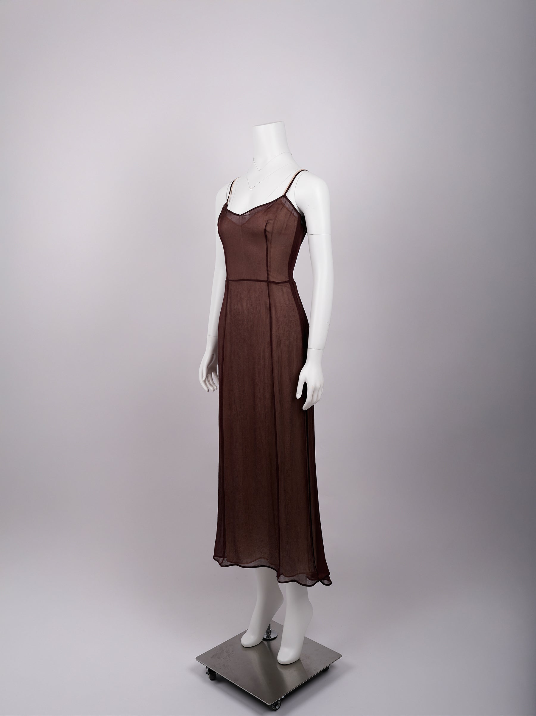 Vintage Prada Spring/Summer 1997 Brown Silk Sheer Spaghetti-Strap Dress