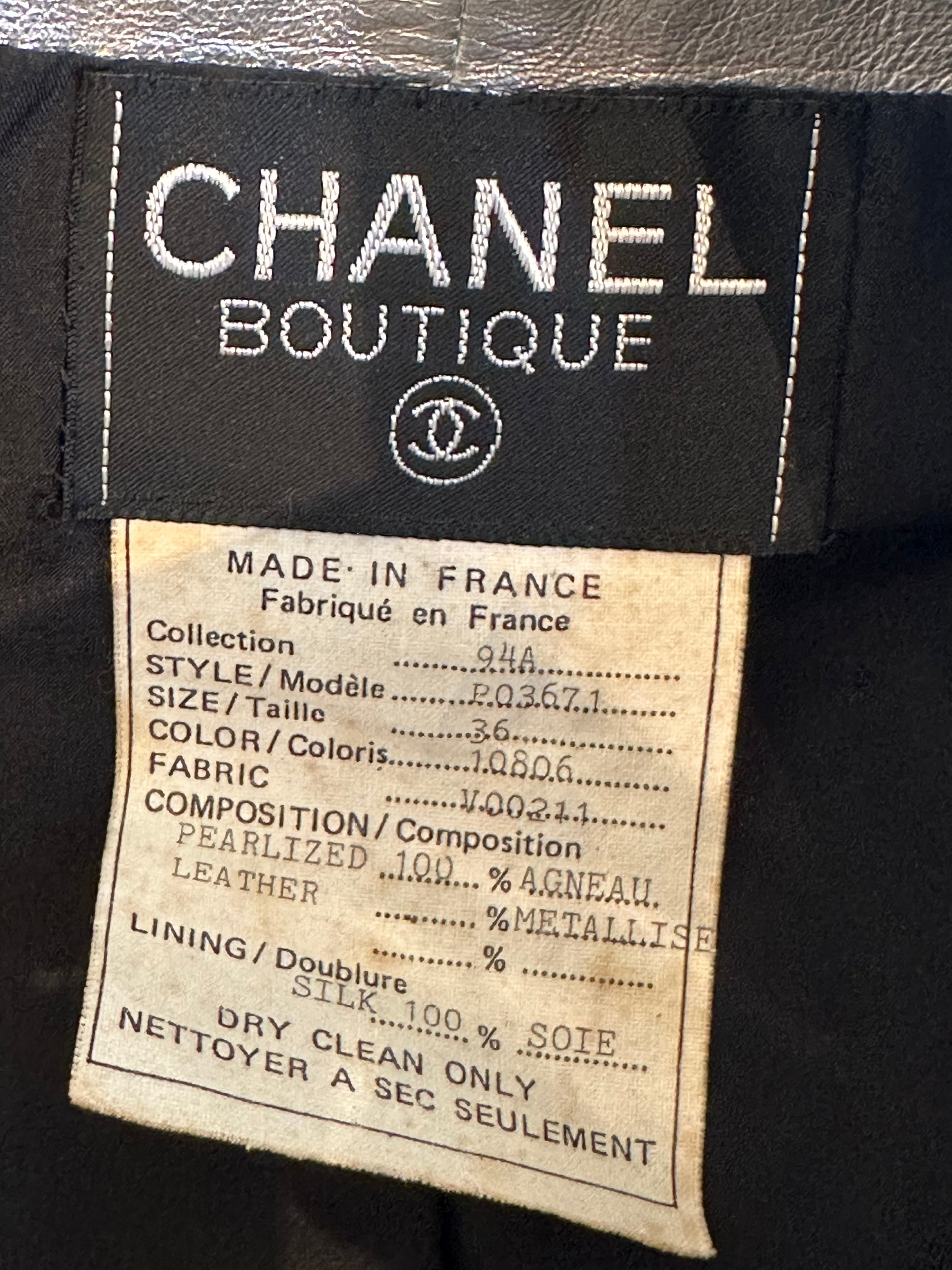 Vintage Chanel Fall 1994 Silver Lambskin Leather Vest