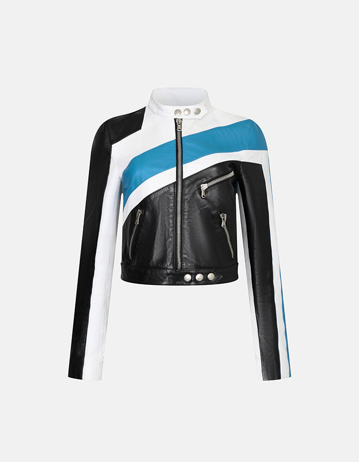 Preowned Dolce & Gabbana Spring 2001 Blue Leather Motorcycle Jacket