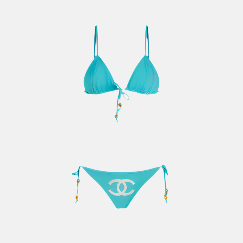 Vintage Chanel Spring 1994 Turquoise Logo Bikini