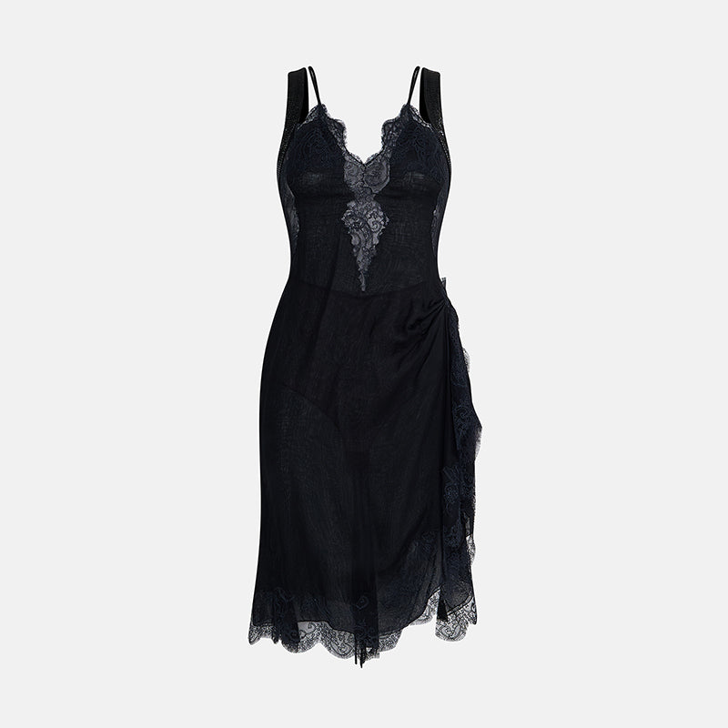 Vintage Gianni Versace 2003 Chainmail Strap Lace Mini Dress