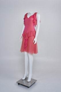Preowned Chanel by Karl Lagerfeld Spring 2001 Two-Tone Pink Silk Chiffon Dress