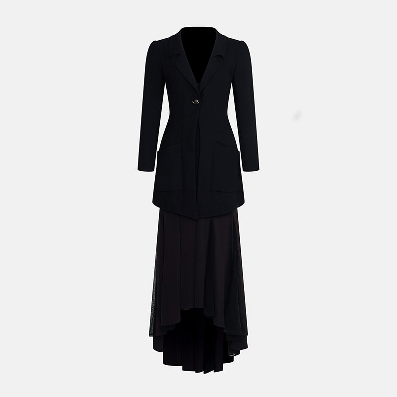 Vintage Chanel Haute Couture Spring 1993 Black Dress and Coat in Silk Jersey and Wool Crepe